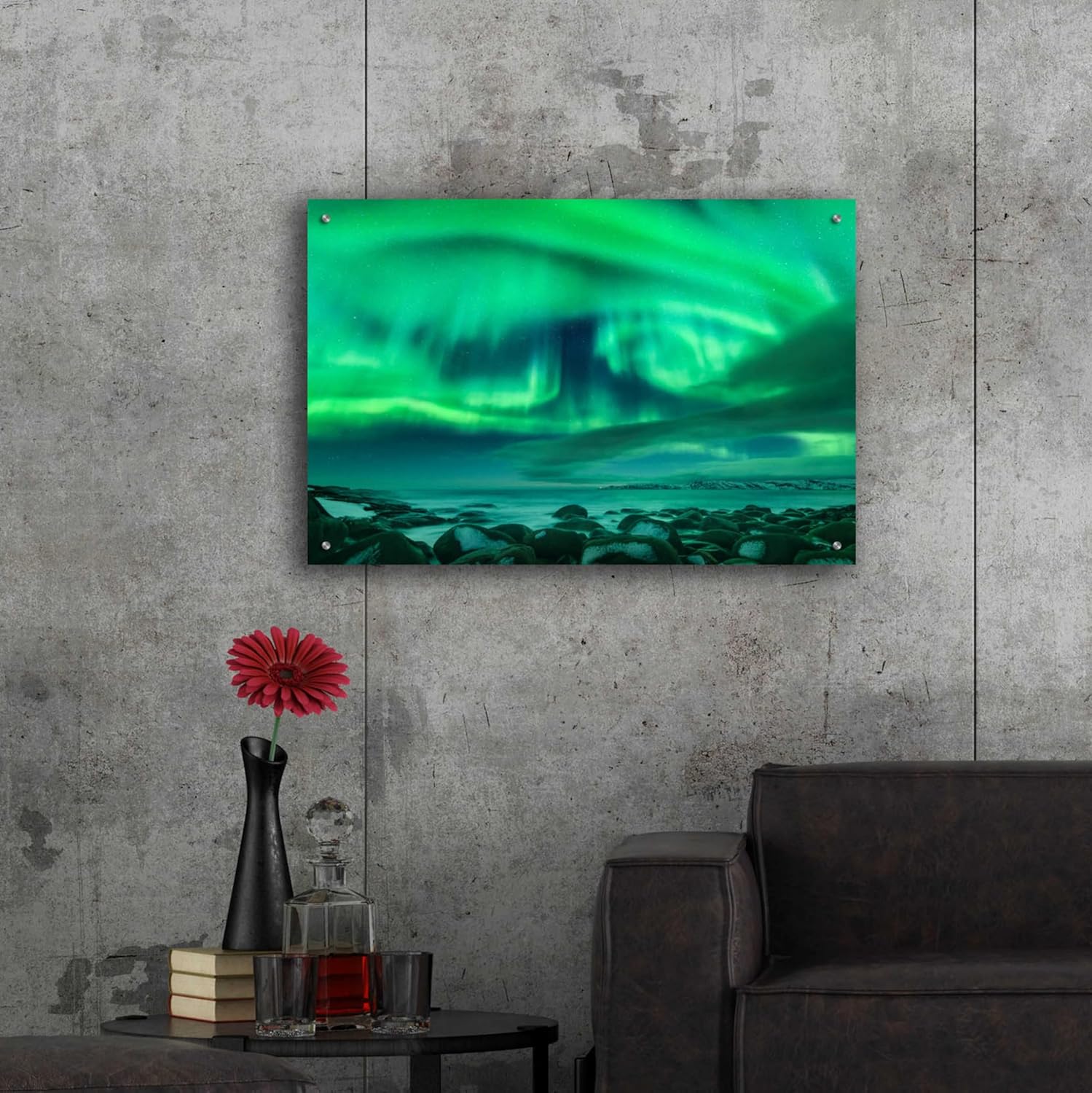Epic Art 'Aurora Borealis Over Ocean' by Epic Portfolio, Acrylic Glass Wall Art, 36"x24"