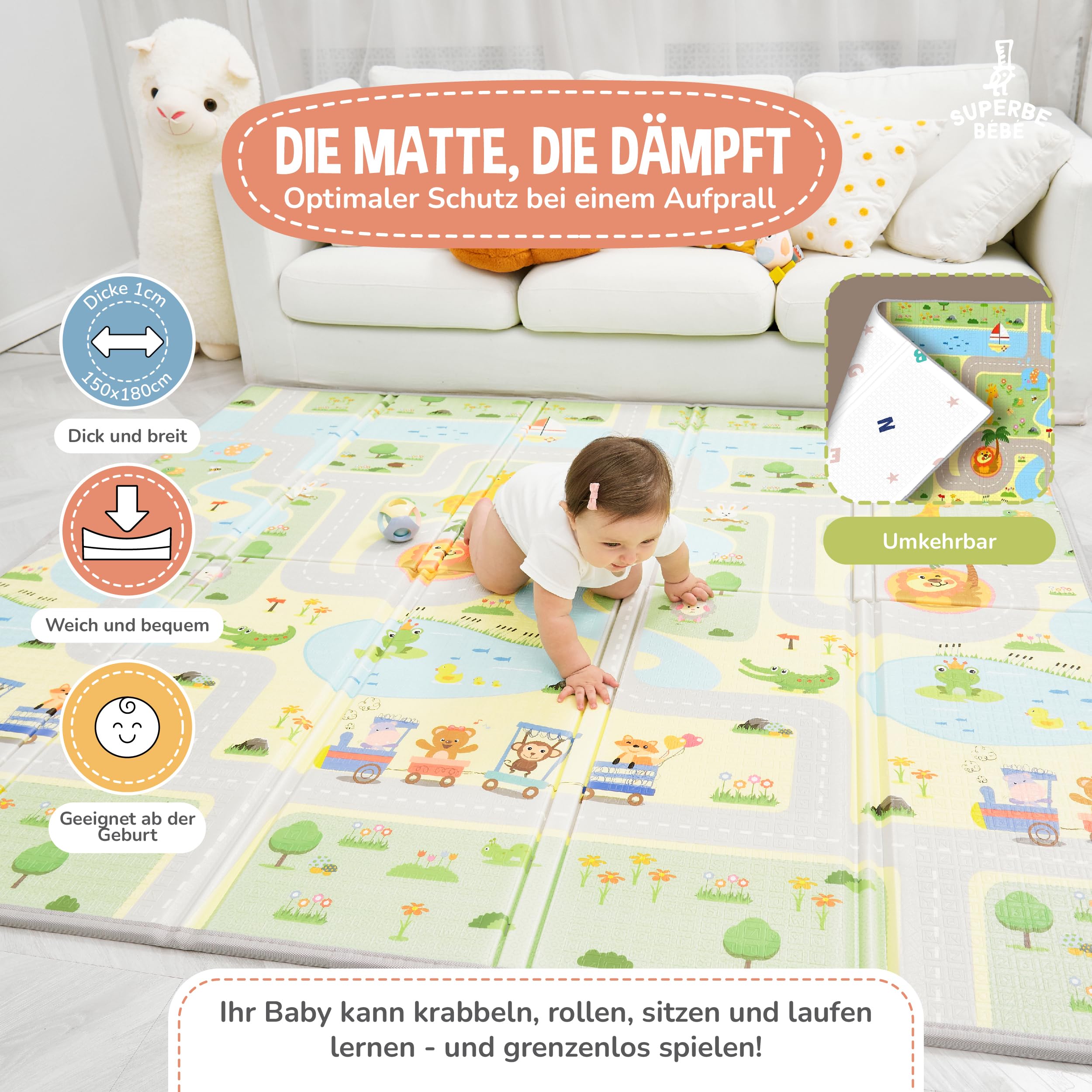 Krabbelmatte Baby Faltbar Spielmatte Kinder Spieldecke 150x180x1cm Krabbeldecke Für Baby - Babymatte Kindermatte - Schaumstoffmatte Kinderteppich- Spielteppich - Bodenmatte Kinder - Babygeschenk