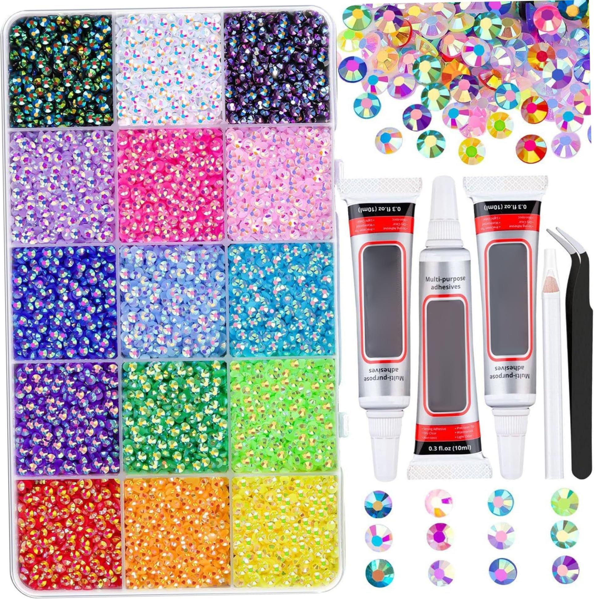 Kit de diamantes de imitación de cristal para ropa, vasos y arte de uñas con pegamento