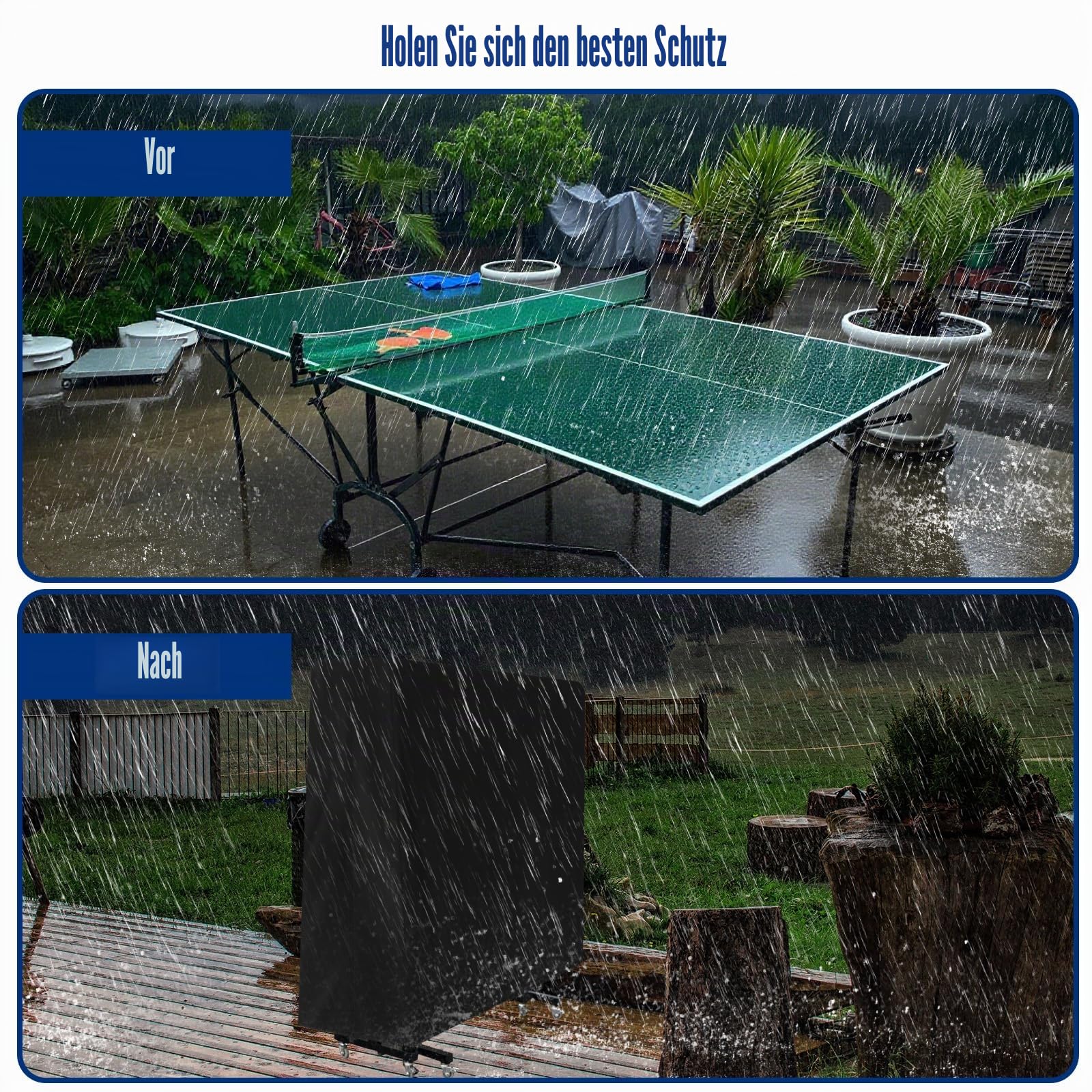 165×70×185cm Tischtennisplatte Abdeckung, Oxford Abdeckung Tischtennisplatte Outdoor, Wasserdichte Tischtennis Abdeckungs Outdoor, Reißfest, für Outdoors und Indoor, Schwarz