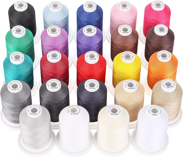 New brothread 24 Basic Colours Multi-Purpose 100% Mercerized Cotton Threads 30WT(50S/3) 600M Each Spool for Quilting, Sewing and Embroidery