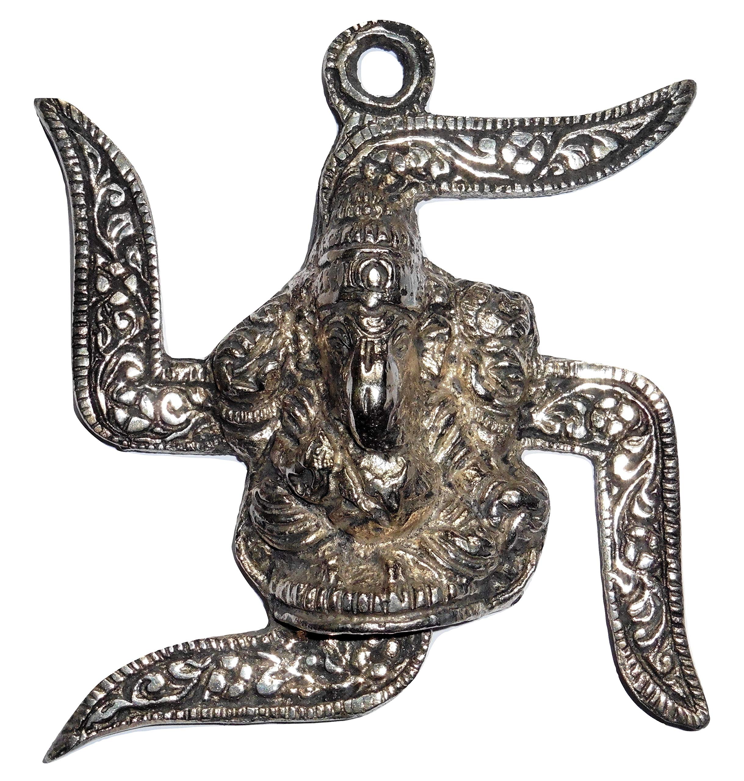 Ganesh Swastik Silver Wall Plaque Small 9.5cm