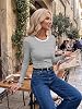 Blusa de manga larga para mujer Zeagoo, top acanalado cuello redondo, camiseta básica 5