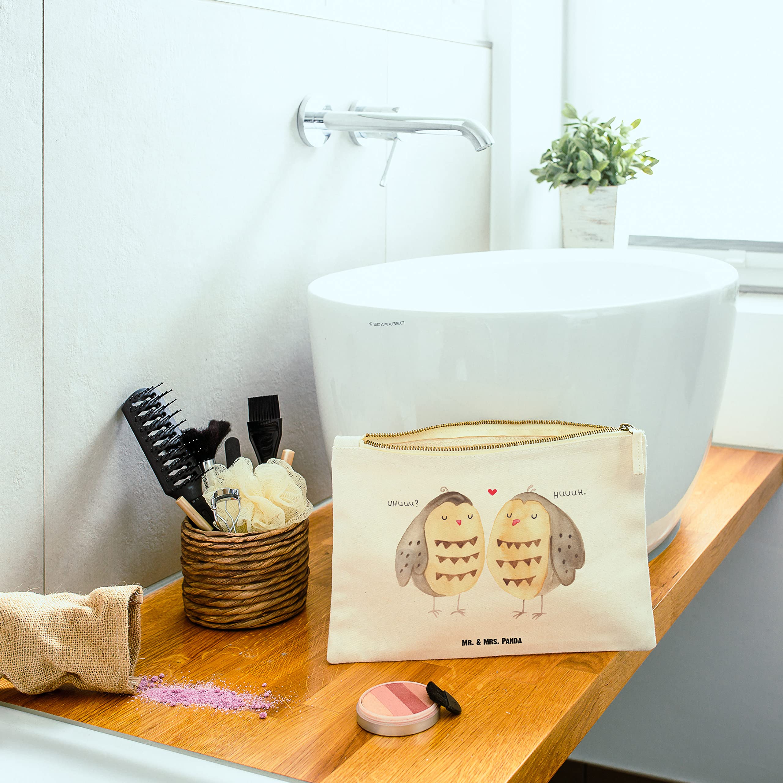 Mr. & Mrs. Panda Federmappe Eulen Liebe Grösse XL Große - Geschenk, kosmetiktäschchen, Kulturbeutel, Mäppchen, Paar, Pouch, Eule, Hochzeit Spruch, Stifteetui