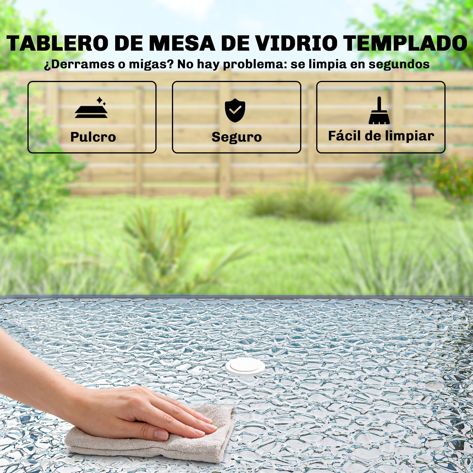 Outsunny Conjunto de Mesa y Sillas Jardín de 8 Piezas, Muebles de Jardín Exterior con Sombrilla, 6 Sillas Plegables, Mesa de Vidrio Templado, para Terraza, Patio, Crema — view 8