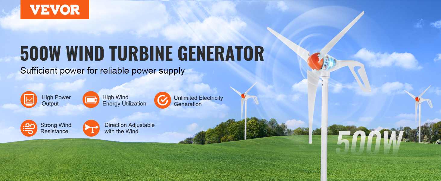 Produktbild von Hanmorfarbi 500 W Vertikale Windturbine – 3-Blatt, 12 V, Für Boot, Wohnwagen & Dach