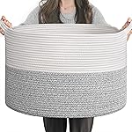 INDRESSME Large Blanket Basket, Laundry Toy Storage Baskets, Decorative Woven Basket for Living Room & Nursery, Baskets for Gifts Empty, Laundry, Dog Toys, Towels, Light Grey, 19.7 D x 12.6 H