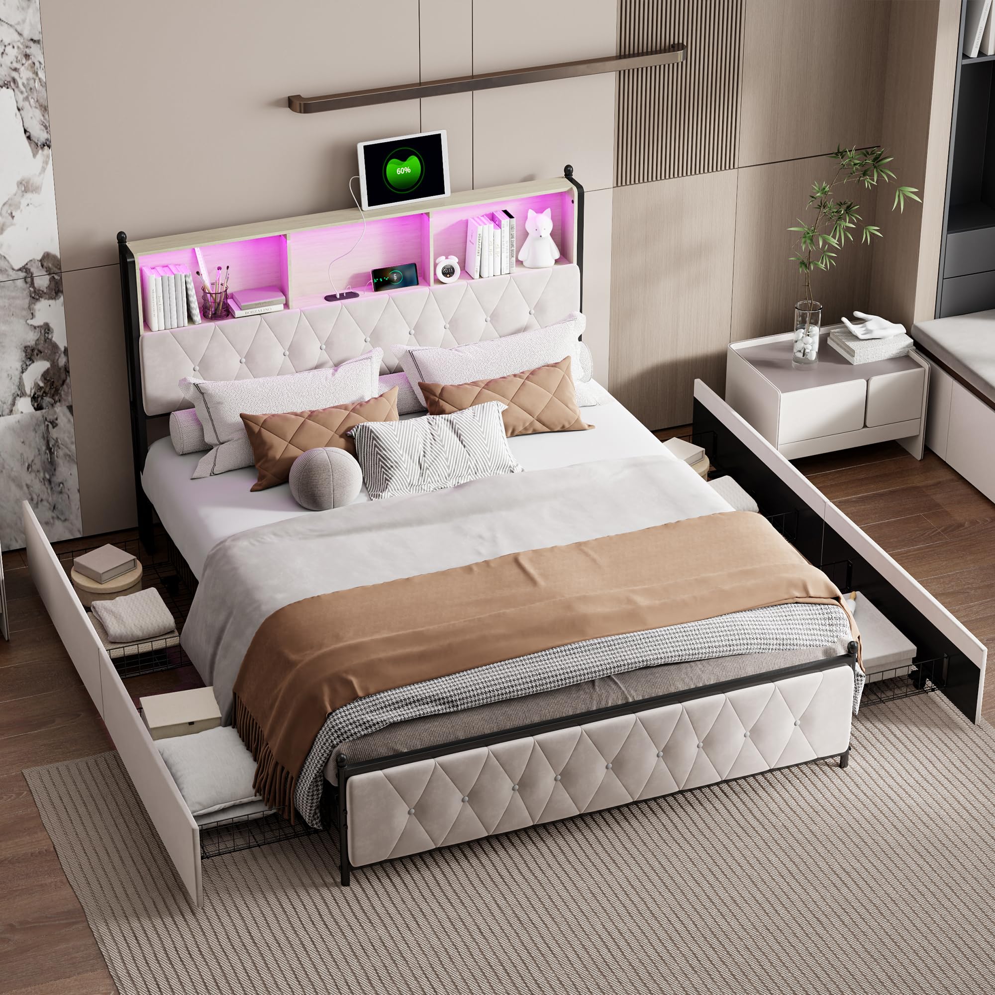 KOOPMAD Tweepersoonsbed, 160 x 200 cm, met led en USB