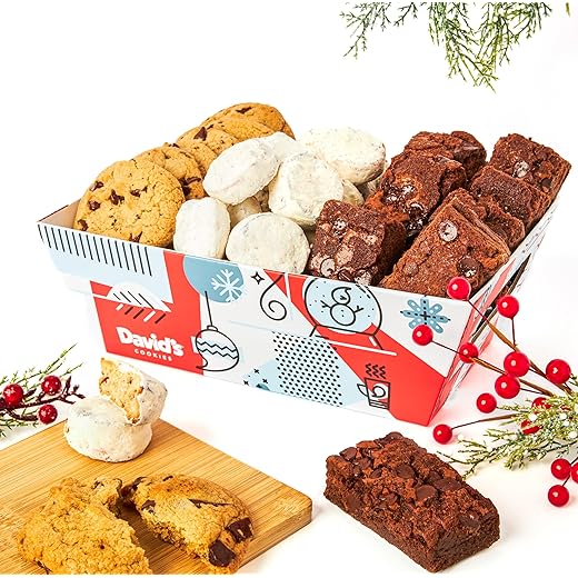 01. David’s Cookies Holiday Cookie Gift Basket Crate - All Natural Gourmet Christmas Cookies for Sharing - Premium Food Gift Basket for Neighborly Festive Cheer