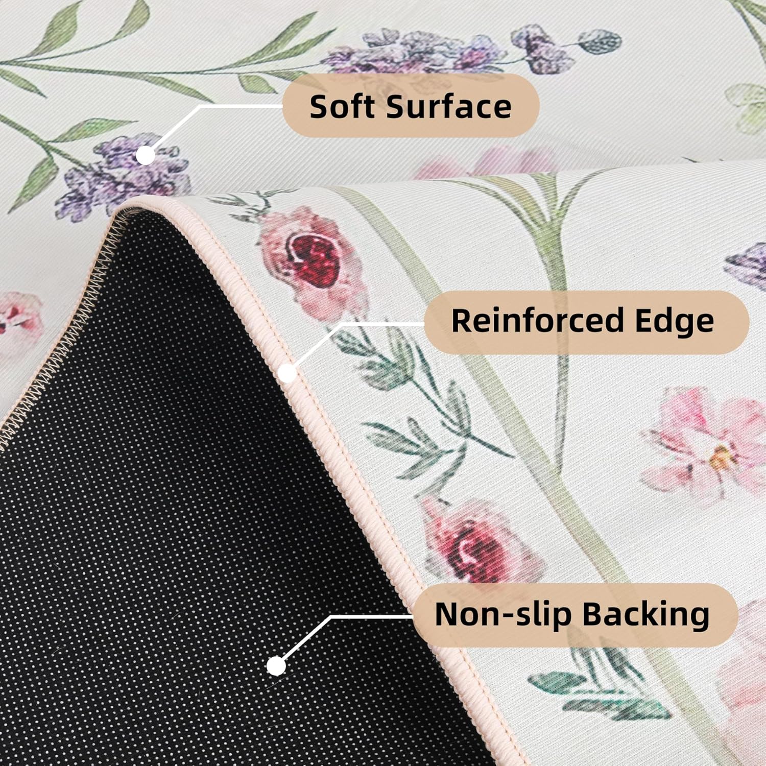 Washable Area Rugs for Living Room, 4x6 Non-Slip Floral Print Throw Rug, Low Pile Indoor Floor Rug, Small Carpet for Bedroom Dining Room Kitchen Home Office