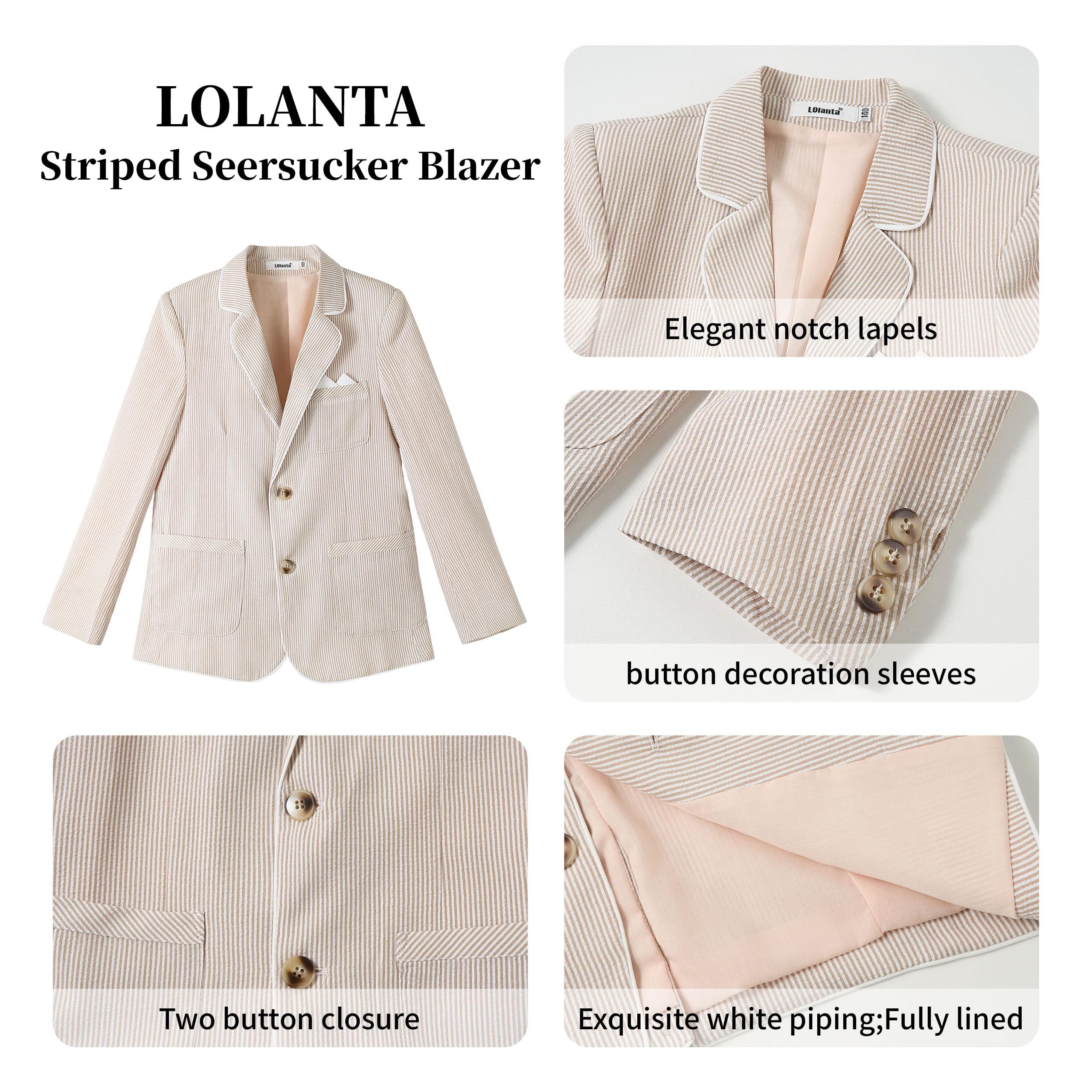 LOLANTA Boys Seersucker Blazer Jacket Kids Lightweight Striped Blazers for Formal Casual Events Dress Outfits Tuxedo Suit — view 4