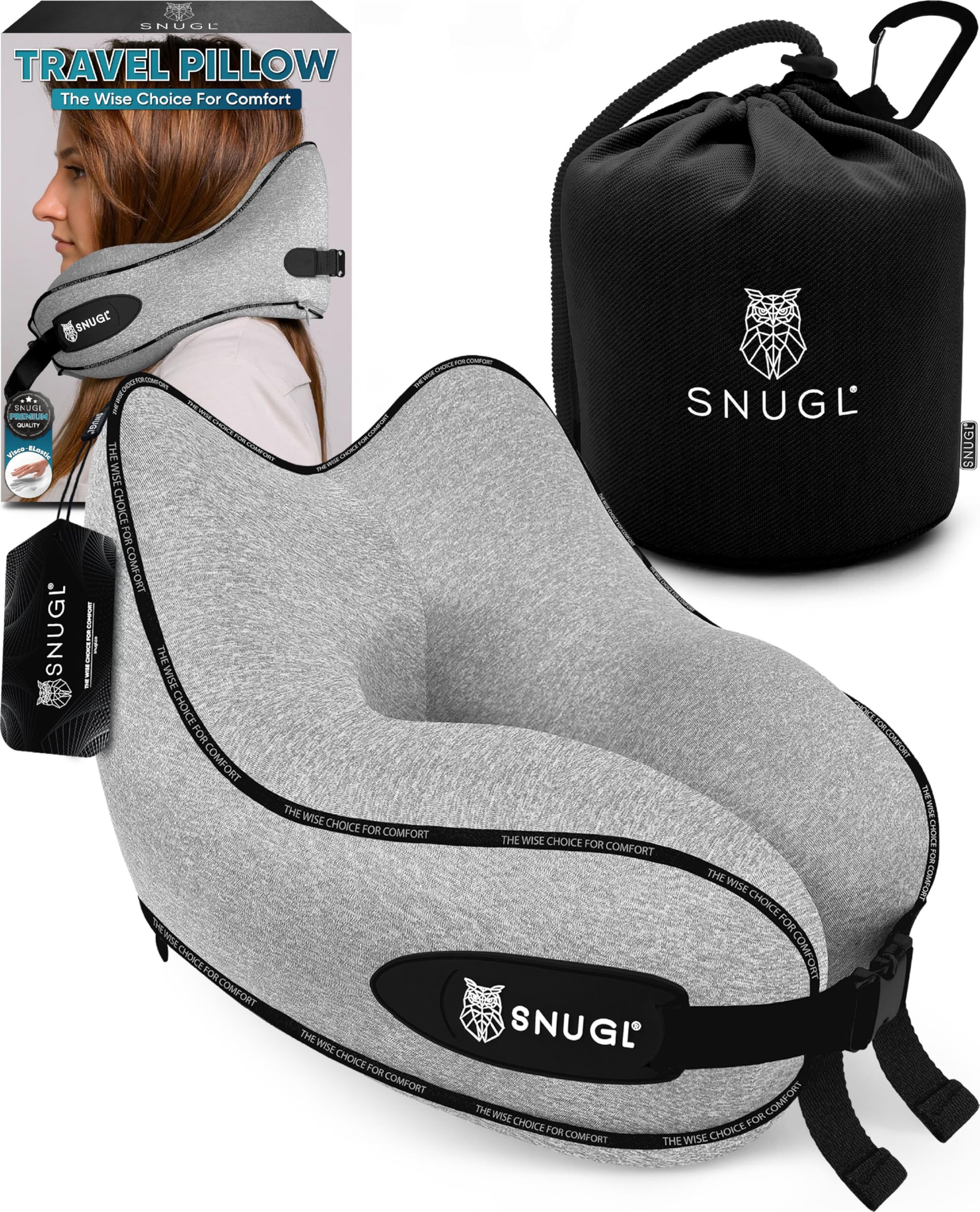 WENGER Nackenkissen Aus Memory Foam – Ergonomisches Reisekissen Für Flugzeug & Auto | Grau, Waschbarer Bezug | 26x28 Cm