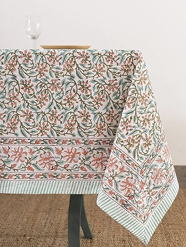 Miniatura 3 de Labhanshi Mantel redondo de algodón con estampado de bloques de mano indio, 72 pulgadas, 6 plazas y rectangular, 60 x 90 pulgadas, para cocina, mesa