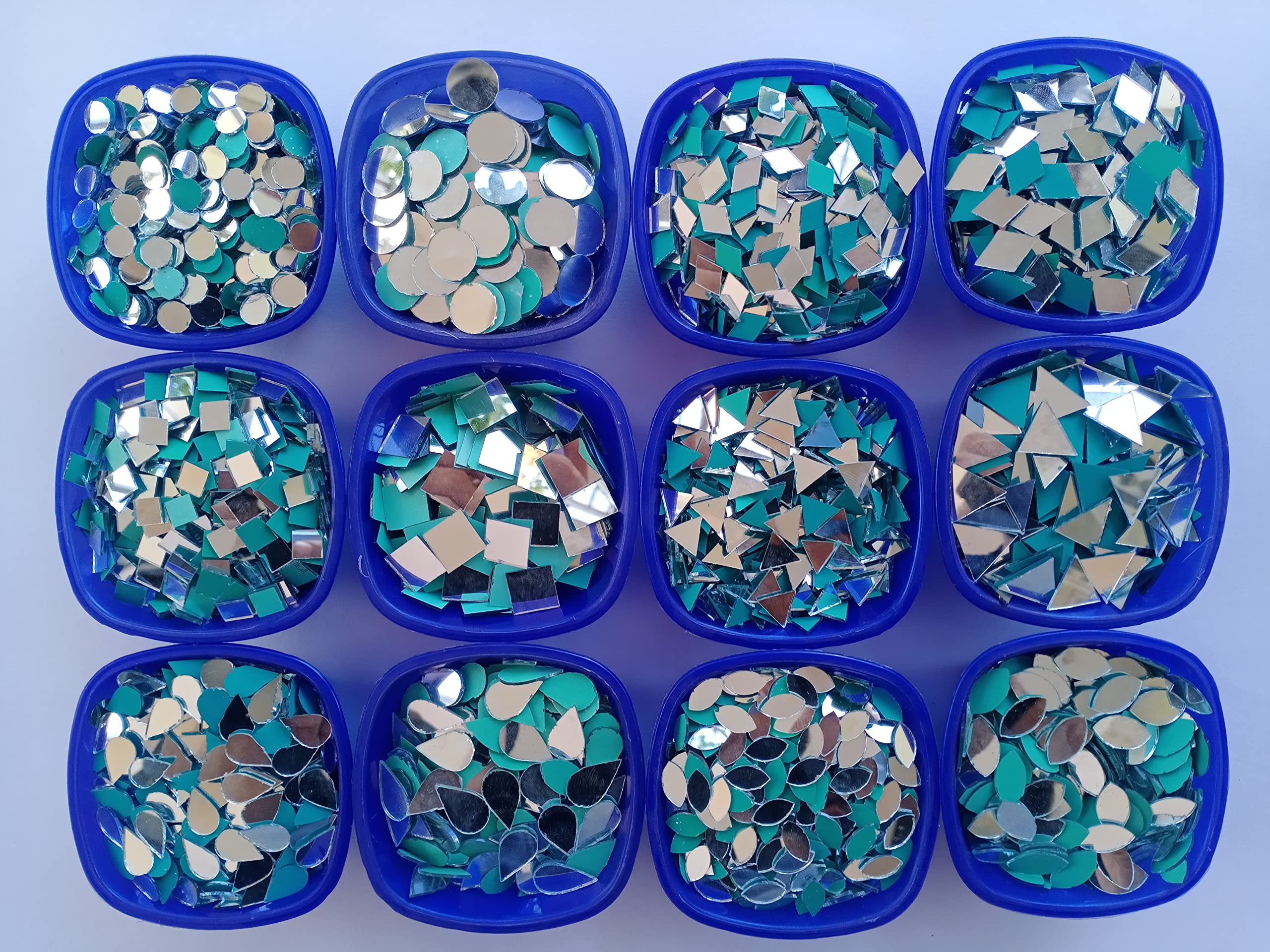 VINAYAK GALLERYEmbroidery Mirror kit 6Shape 12Size for lippan Art and Craft Work (Pack of 1200 Pieces, 100 Piece Per Shape) 2Fabric Liquid Glue Cone Free