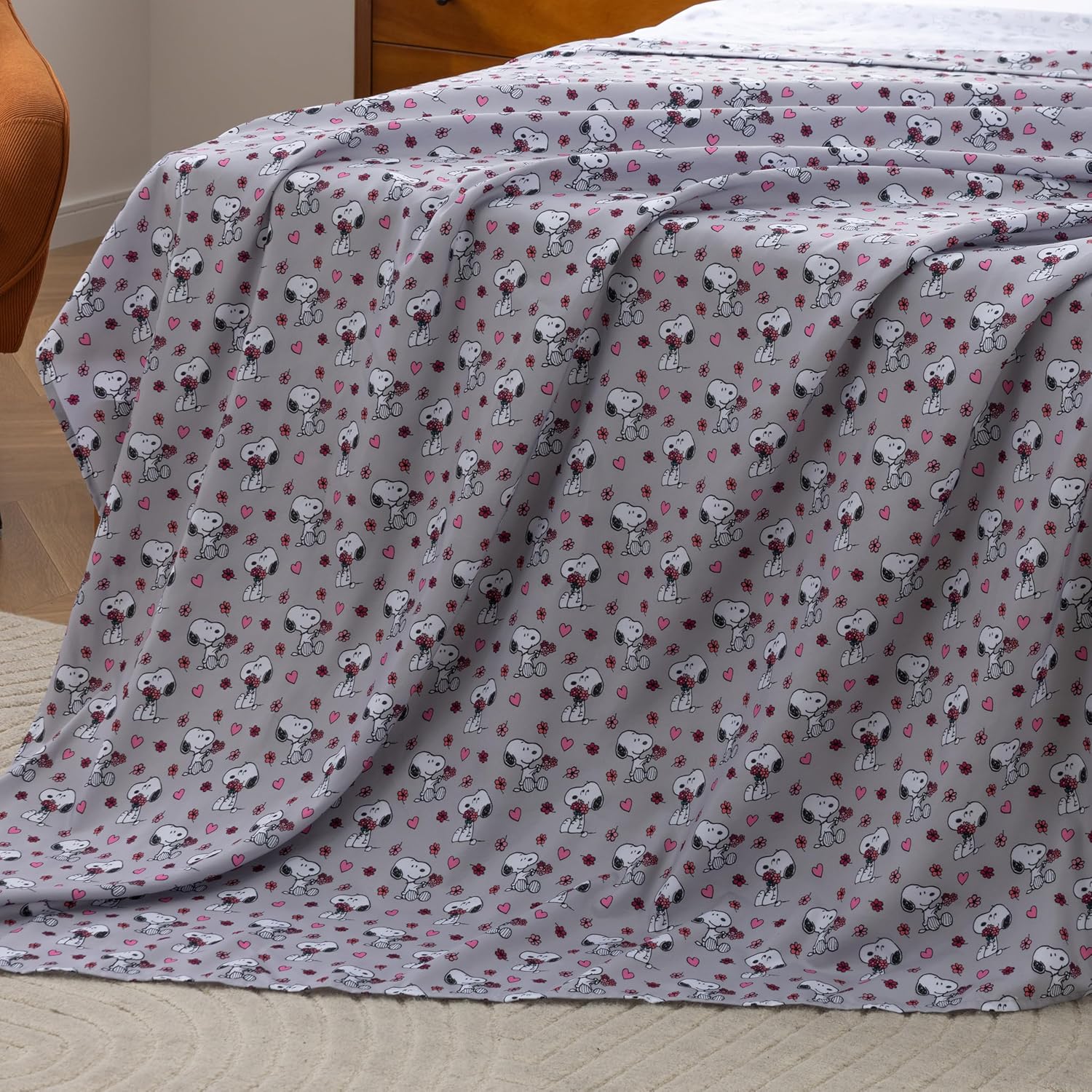 Berkshire Peanuts® Queen Flat Sheet (Only), Brushed Microfiber Sheet with Cute Snoopy Characters, Soft, Breathable, Easy-Care Bedding for Peanuts Fans, Mini Poses & Paws Wine