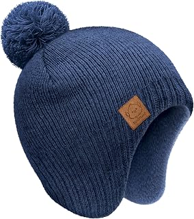 KeaBabies Muff Baby Beanie Winter Hat with Earflaps & Pom - Cozy Fleece-Lined Knit for Infants Toddlers 6-36 Months Boys Girls