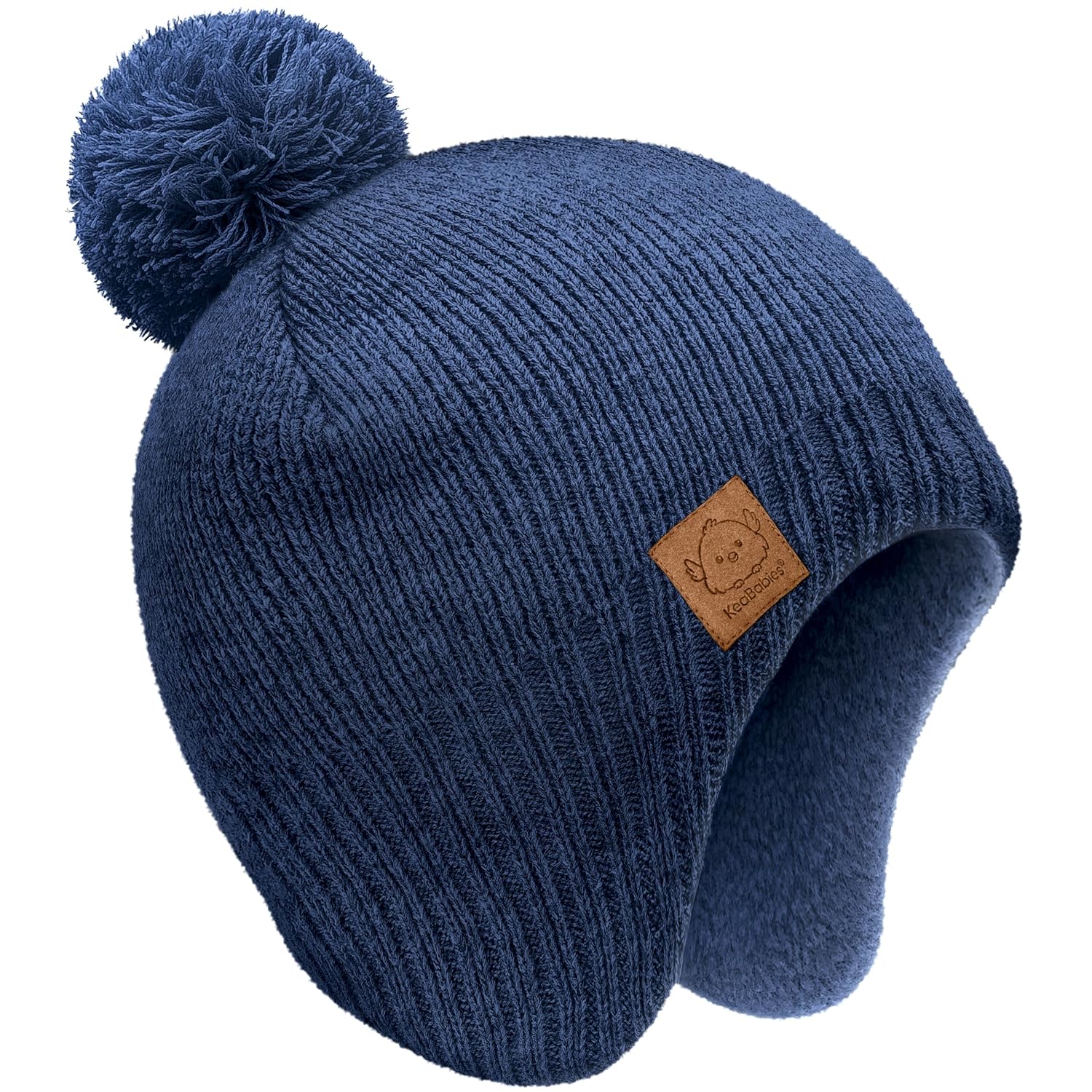 KeaBabies Muff Baby Beanie Winter Hat with Earflaps & Pom - Cozy Fleece-Lined Knit for Infants Toddlers 6-36 Months Boys Girls