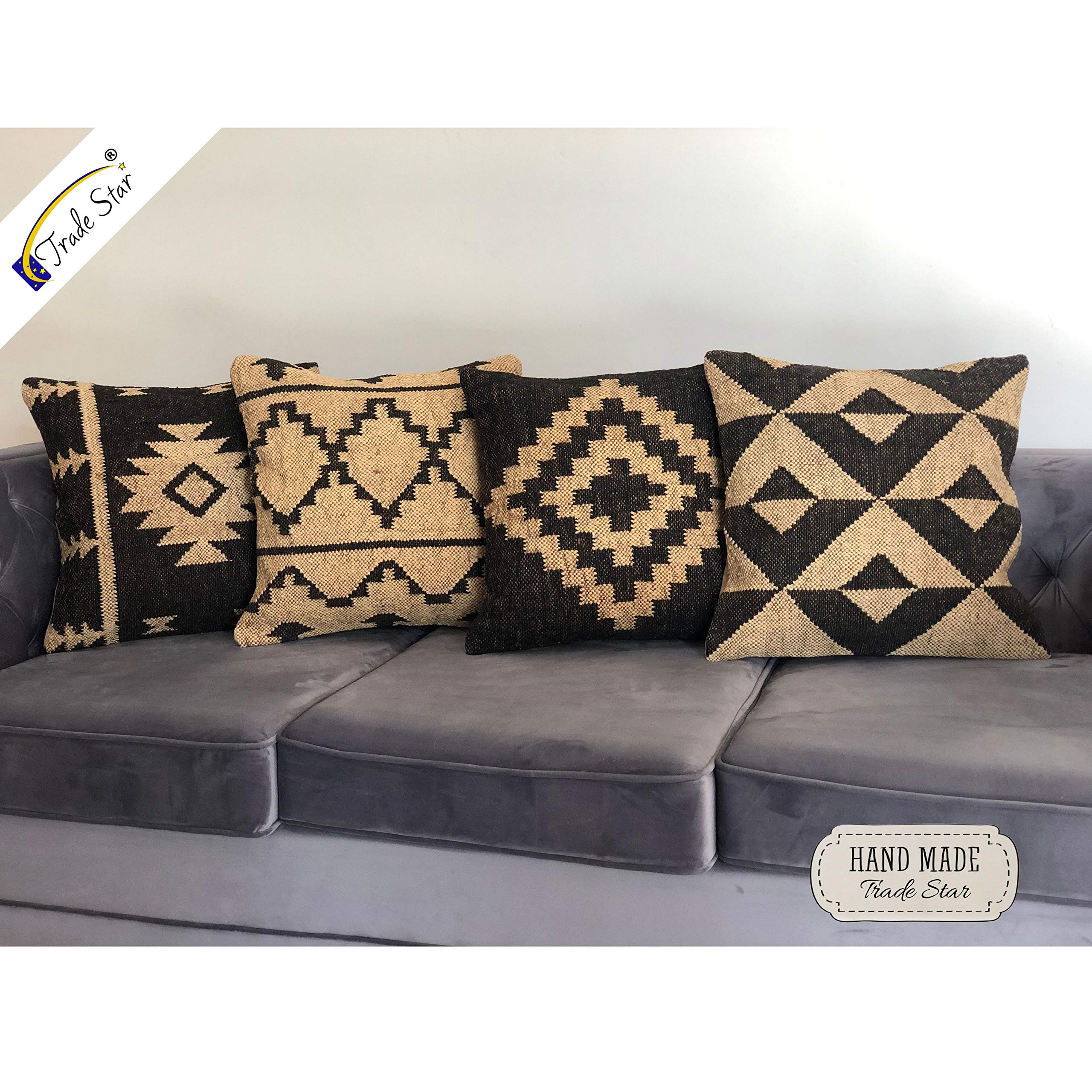 Trade Star - Juego de 4 fundas de cojín hechas a mano,cojín para decoración del hogar,funda de almohada decorativa Kilim,cojín cuadrado indio,Funda de almohada 18 "x 18" pulgadas