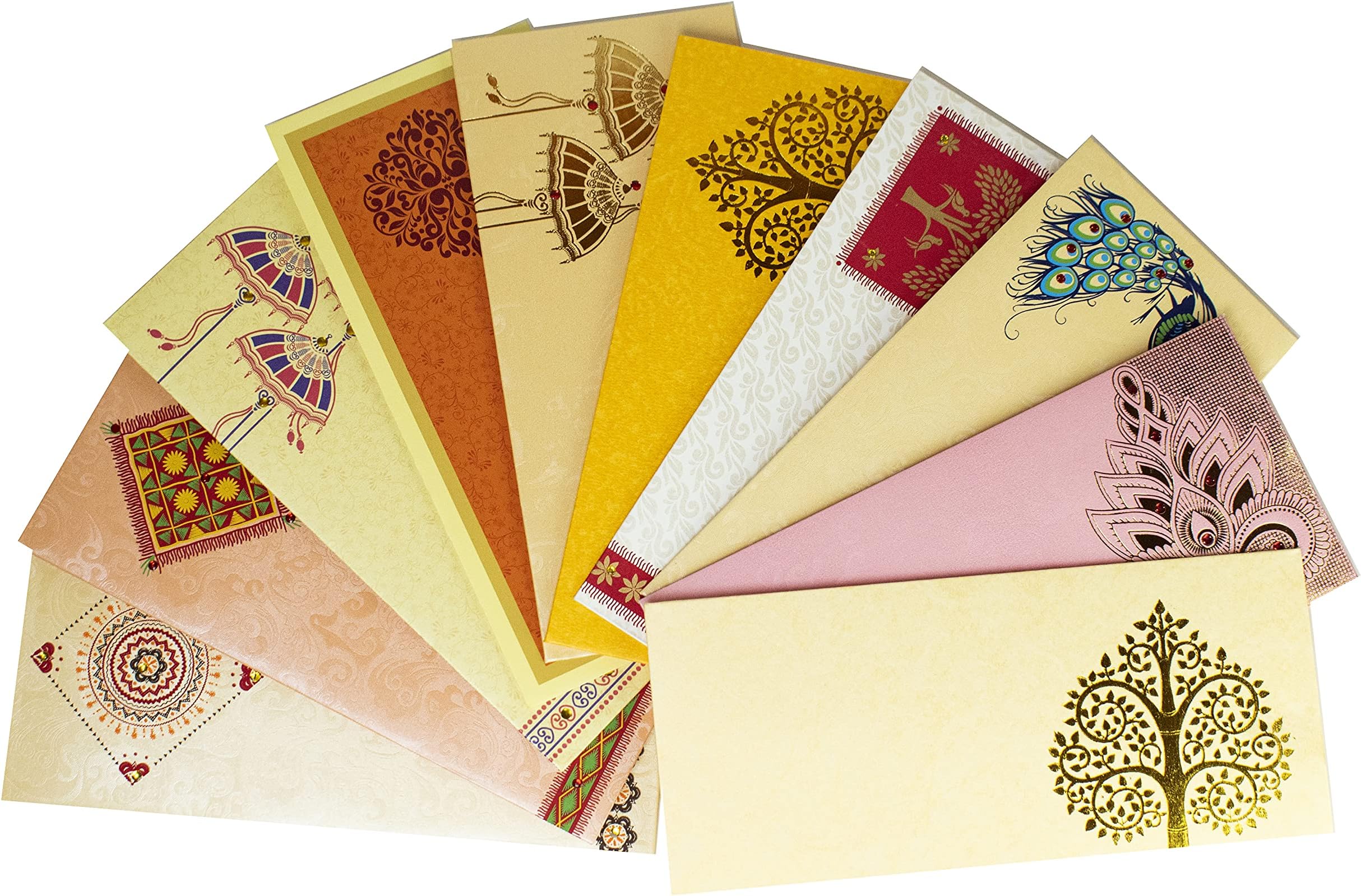 PARTH Impex Premium Shagun Gift Envelope (10 Pieces) Assorted Color Designs Money Holder Card Fancy Package For Christmas Diwali Easter Birthday Wedding Anniversary Invitation Envelopes