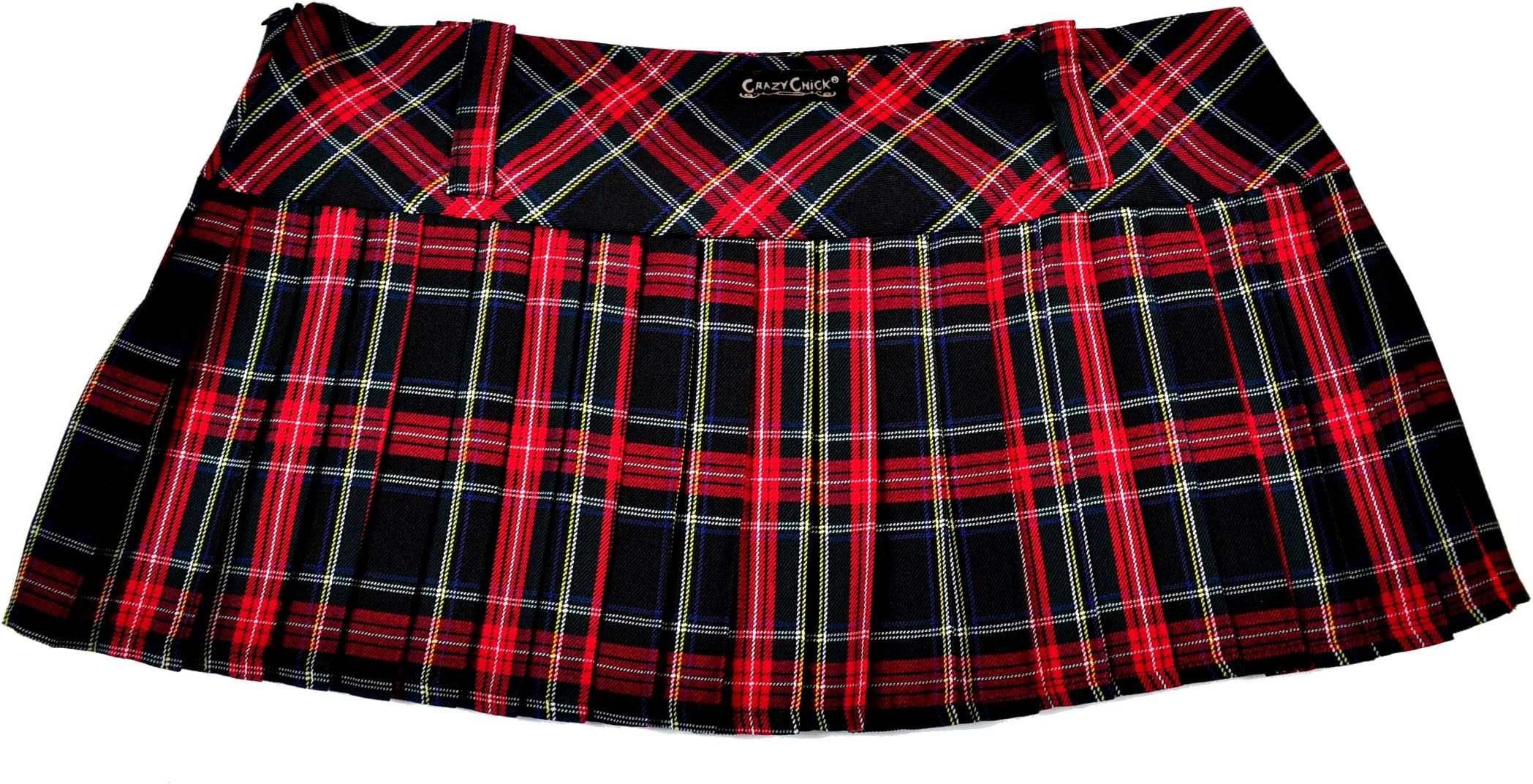 Tartan Mini Skirt 12in length (30.5cm) by Crazy Chick (14, RED BLACK GREEN YELLOW BLUE)