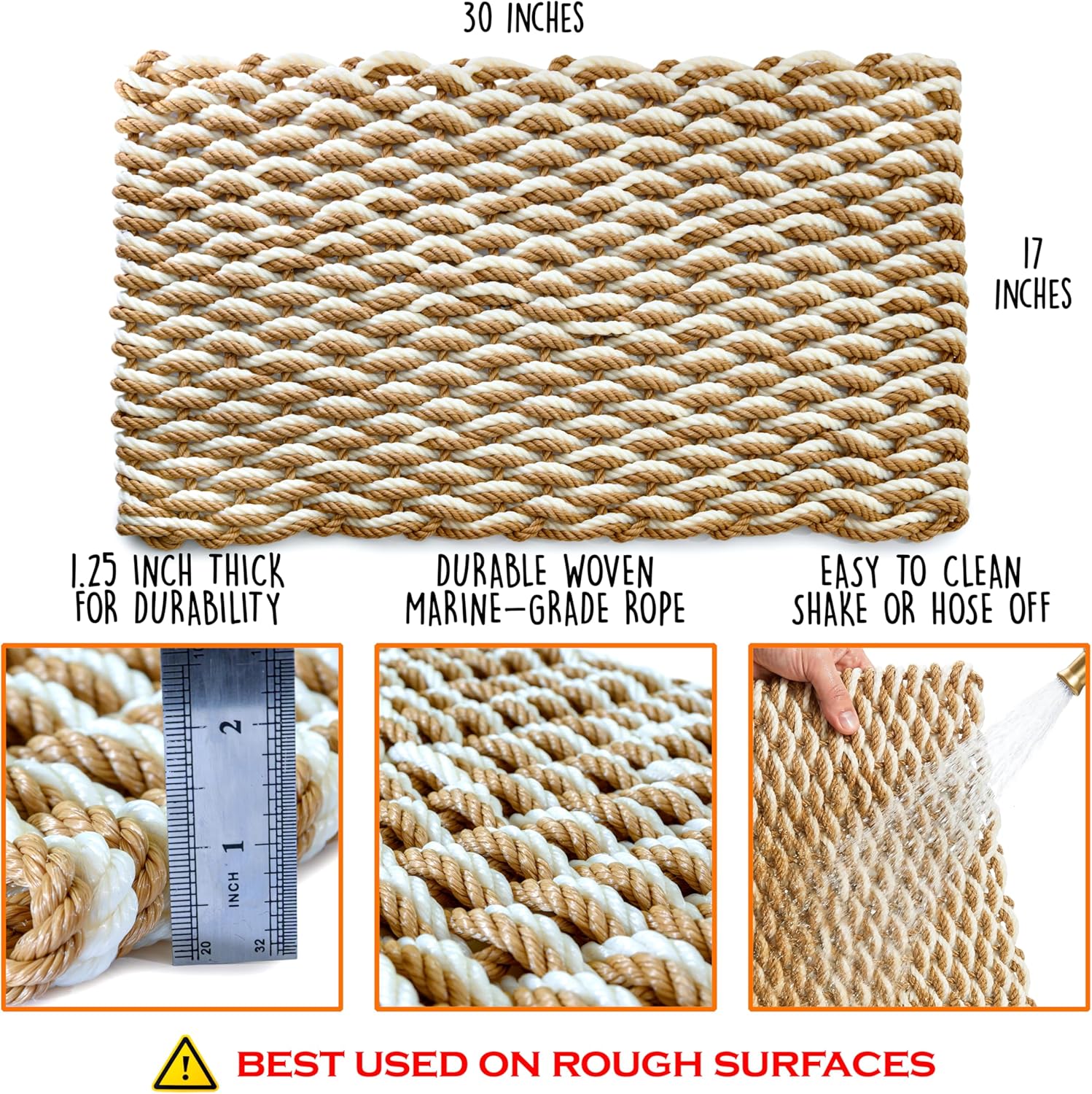 MAINEVENT Lobster Rope Mat Sand 30x17 Inch, USA-Designed Lobster Rope Door Mat Outdoor, All-Weather Nautical Door Mat, Non-Fade Lobster Doormat, Front Door Welcome Mat