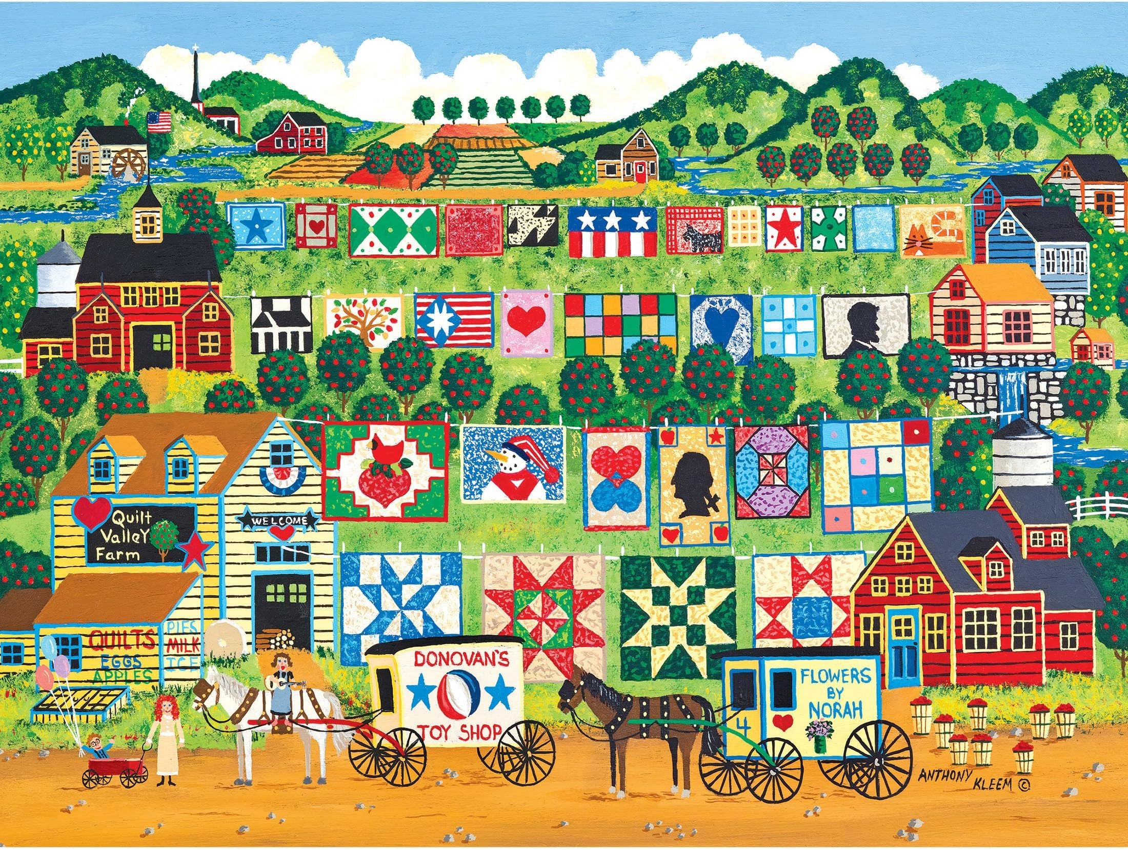 RoseArt - Home Country- Quilt Valley Farm - 1000 Piece Jigsaw Puzzle for Adults