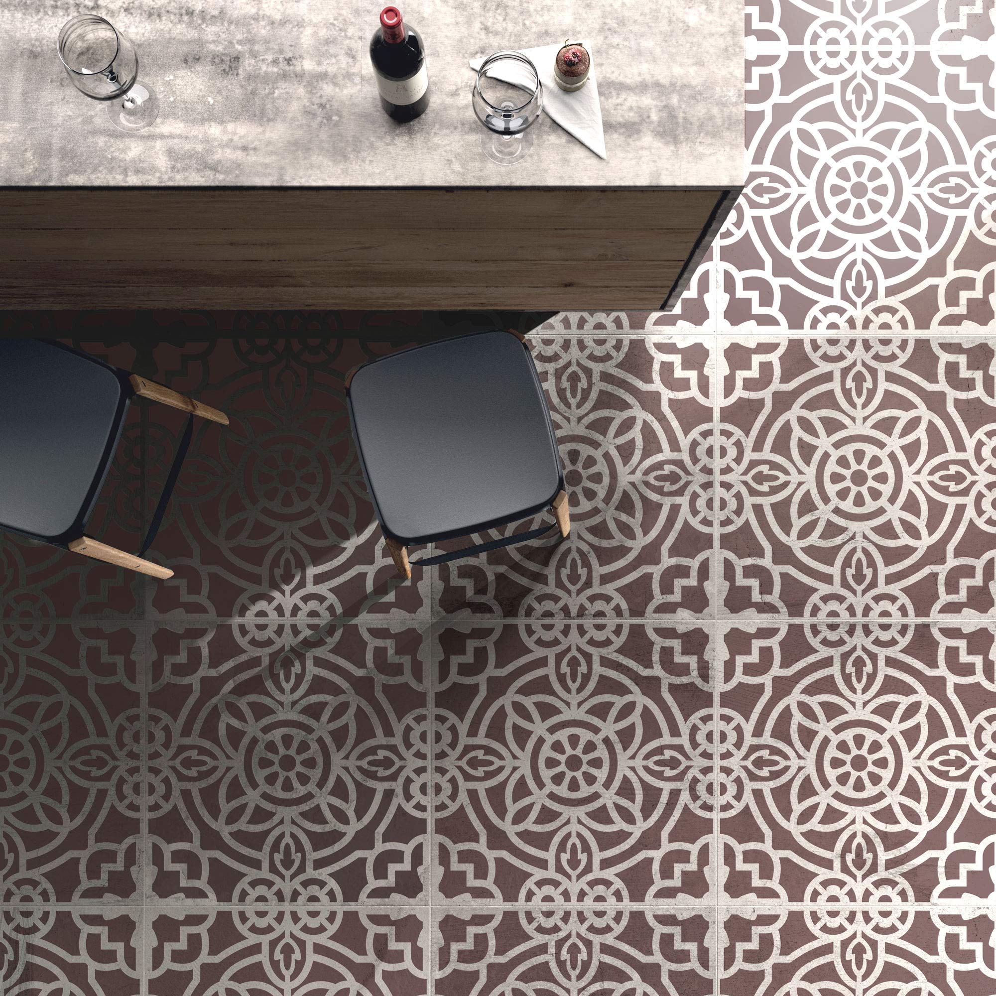 NAKLEO Tegel Verf Sjabloon 60x60cm, Zaida Spaans Moorse Bloem Marokkaans, Plastic Herbruikbare Groot Stencil, Home Decor Ambacht DIY, Vloer Beton Patio Muur - Terracotta