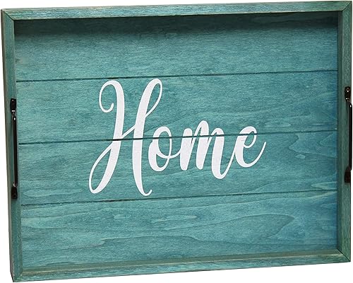 Miniatura 15 de Elegant Designs HG2000-AHH Margarita Drinks Lime Bar Kitchen Wetbar Bandeja Decorativa de Madera para Servir con Asas, 15.50" x 12", Aqua Wash Happy