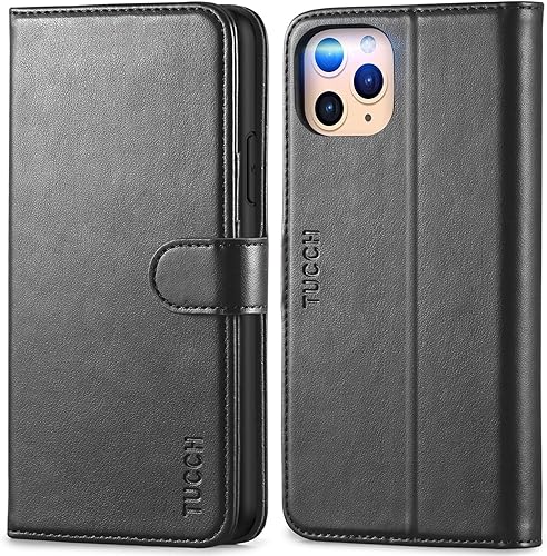 TUCCH Funda tipo cartera para iPhone 11 Pro Max, soporte de ranura para tarjetas con protección RFID, cubierta magnética de piel sintética con TUCCH Funda tipo cartera para iPhone 11 Pro Max, soporte de ranura para tarjetas con protección RFID, cubierta magnética de piel sintética con