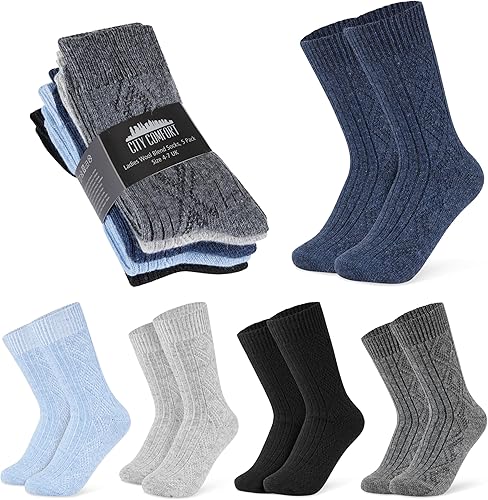 CityComfort Calcetines Mujer Invierno - Pack de 5 o de 2 Calcetines de Lana Muje