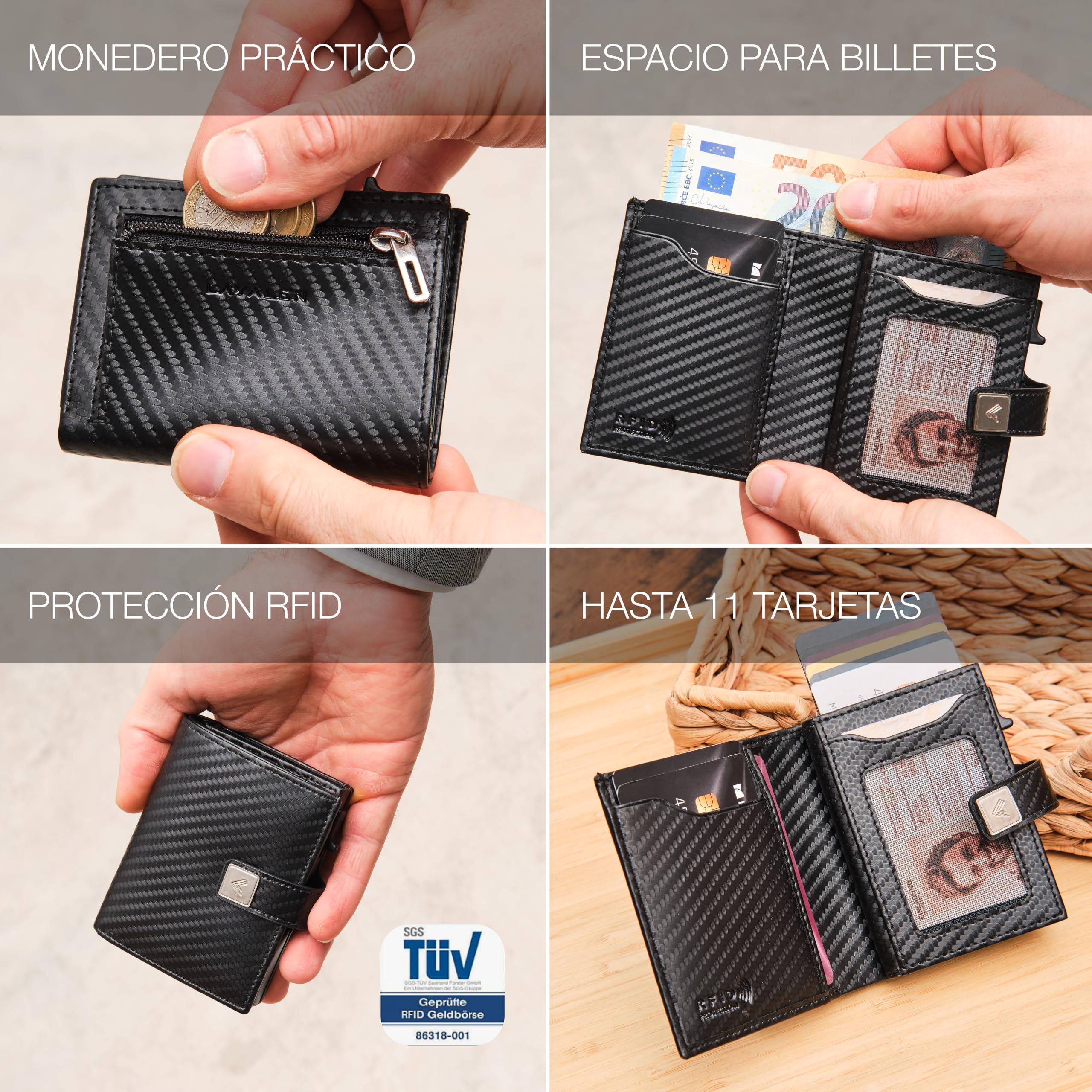 Carteras para Hombre Piel - Tarjetero Hombre RFID- Billeteras Hechas a Mano - Slim Wallet for Men - Porta Tarjetas Moderno - La Cartera Tarjetero Pequeño