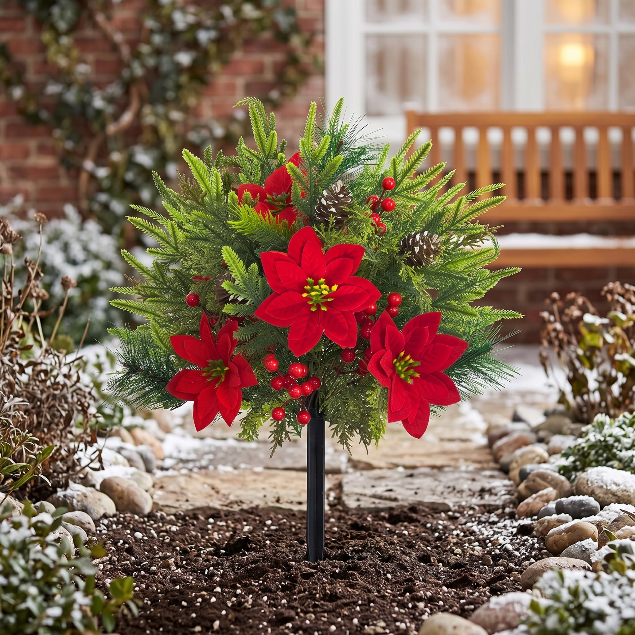 Estaca Artificial para jardín de Plantas al Aire Libre, decoración de árboles topiarios navideños de 2 Piezas