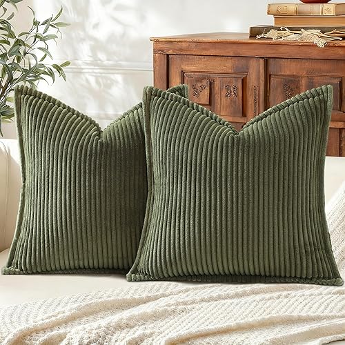 Mecatny Corduroy Throw Pillow Covers 18x18 Set of 2, Neutral