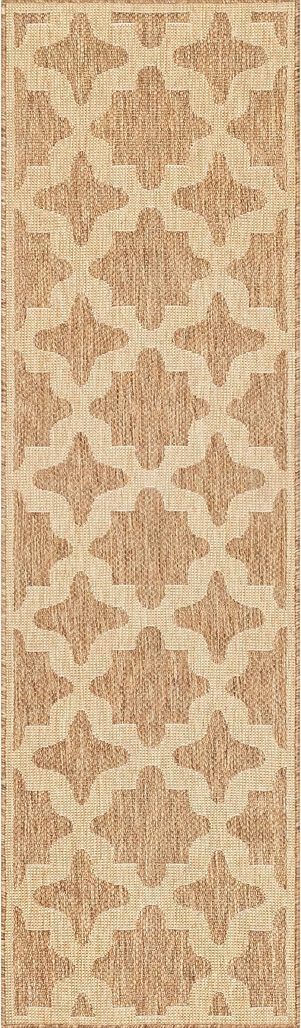 nuLOOM 2' x 8' Outdoor Performance Area Rug, Stain Resistant, Weather Resistant, High Traffic, Patio, Balcony, Outside, Shiloh Beige