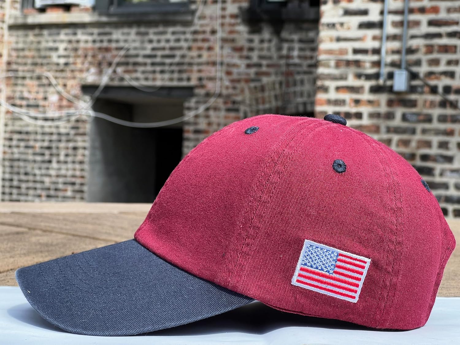 Premium Two-Tone Baseball Cap with American Flag Embroidery and Pre-Curved Long Visor