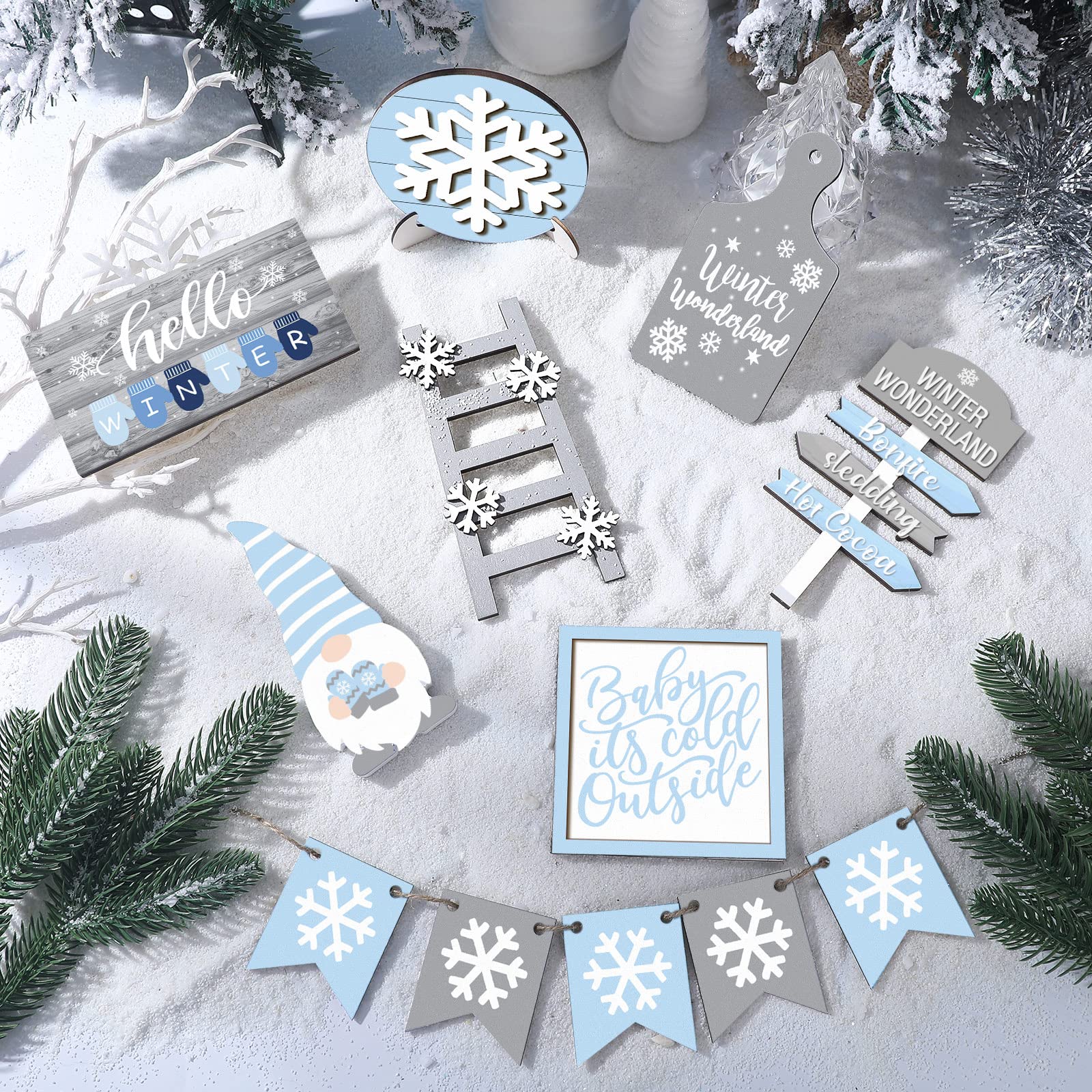 Winter-Tablett-Dekor-Set – Rustikale Holzschilder Mit Schneemann, Schneeflocken & Co.