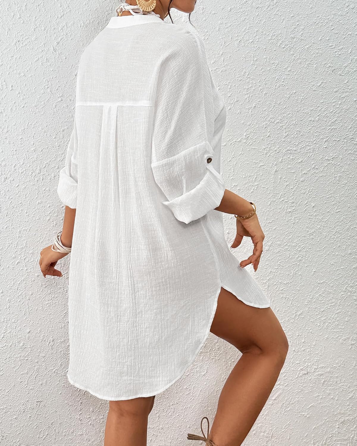 Bsubseach Button Down Swimsuit Coverup for Women Long Sleeve Bathing Suit Cover Up Oversized Shirt Womens Blouse Summer Top - Image 5