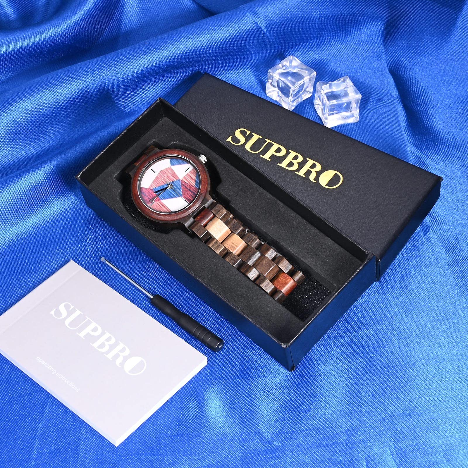 SUPBRO Reloj de Madera para Mujer Hecho a Mano Mujeres Relojes de Madera para señoras con Banda Ajustable de Minium, liviano y cómodo
