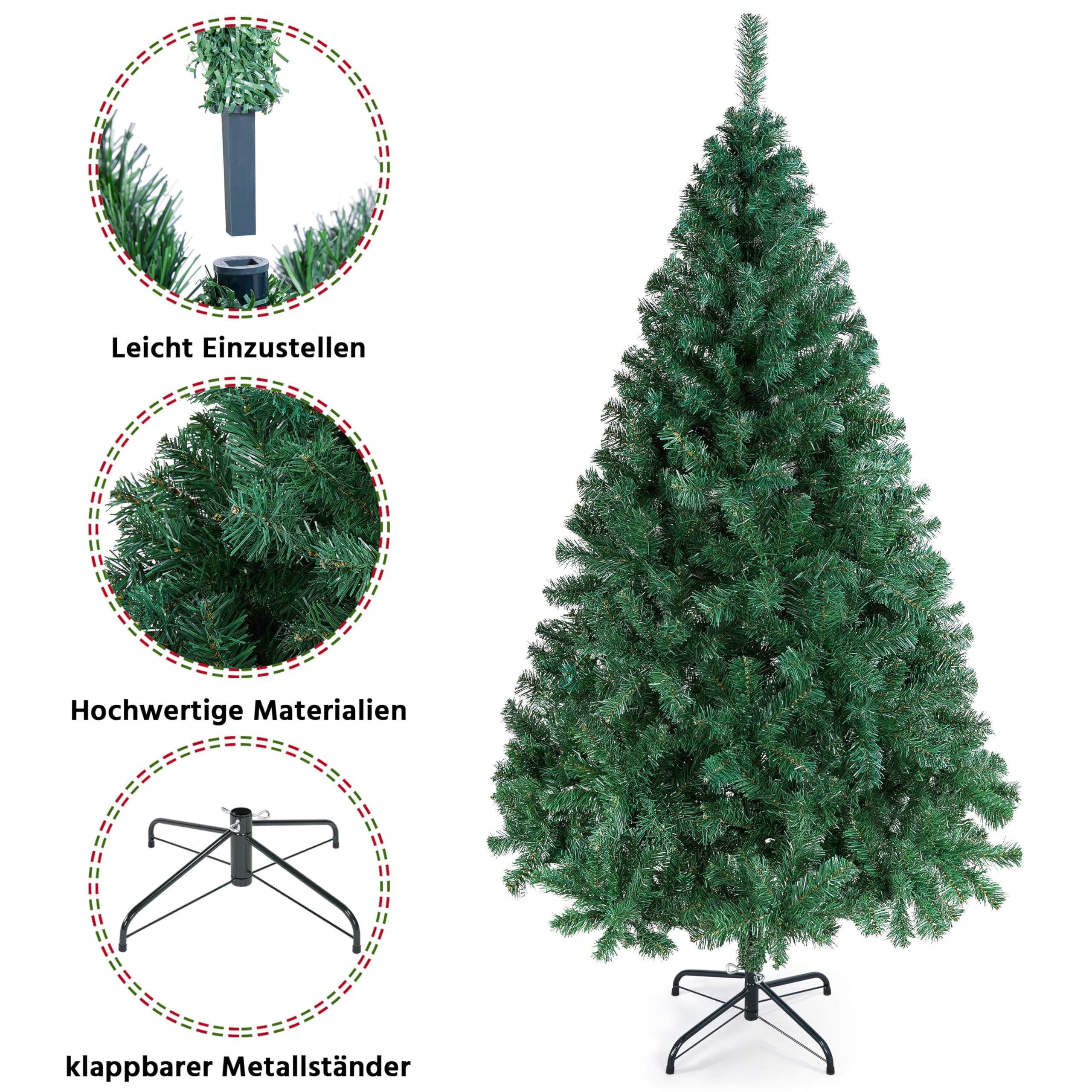 Yaheetech 183cm Künstlicher Weihnachtsbaum Tannenbaum mit 598 Spitzen & Faltbarem Metallständer Christbaum Kunstbaum für Weihnachtsdekoration, Grün