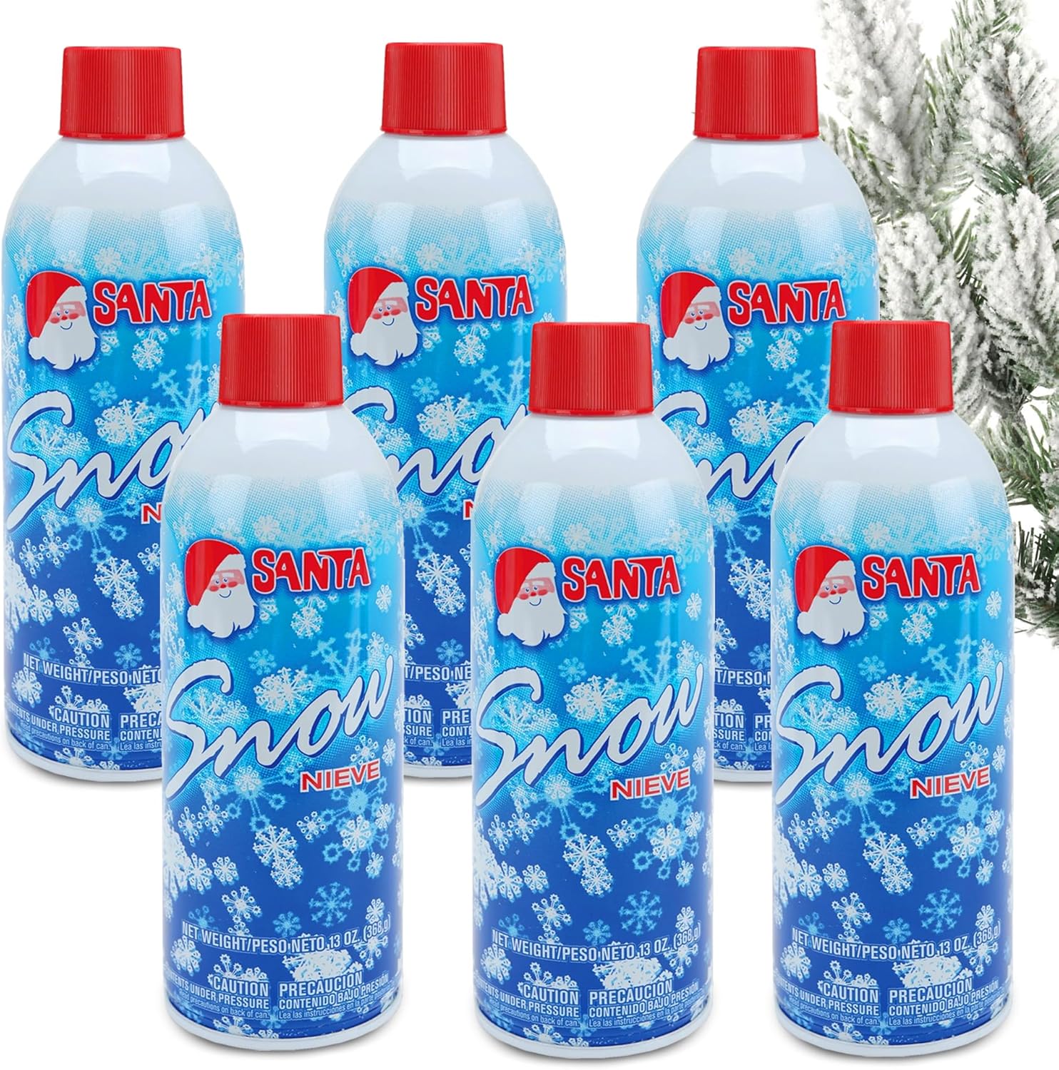 Christmas Fake Snow Spray 13oz 6-Pack – Instant Artificial Snow for Trees, Windows, Wreaths & Holiday Crafts – Easy Winter Decoration Kit for a Frosty, Snowy Finish