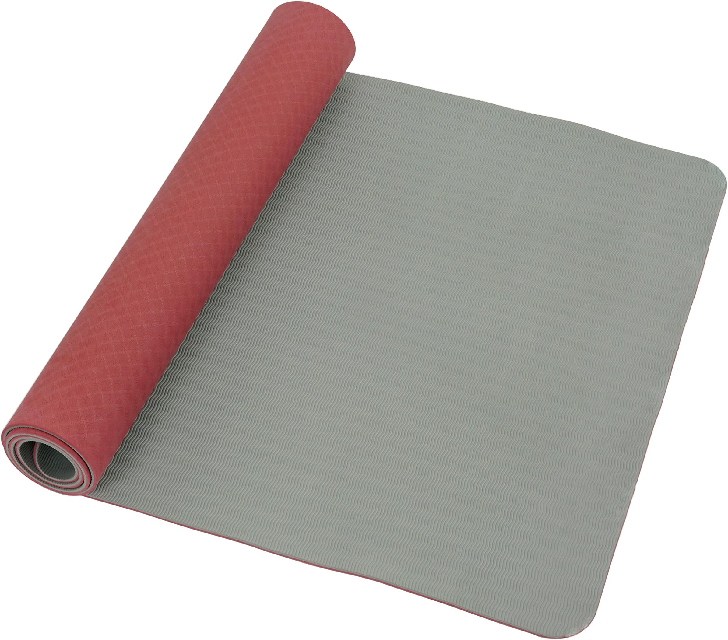 Sunny Health & Fitness Yoga Mat Extra Wide and Length 30" x 72", Non-slip lightweight TPE Dual Color, Durable Cushion at 6mm thickness