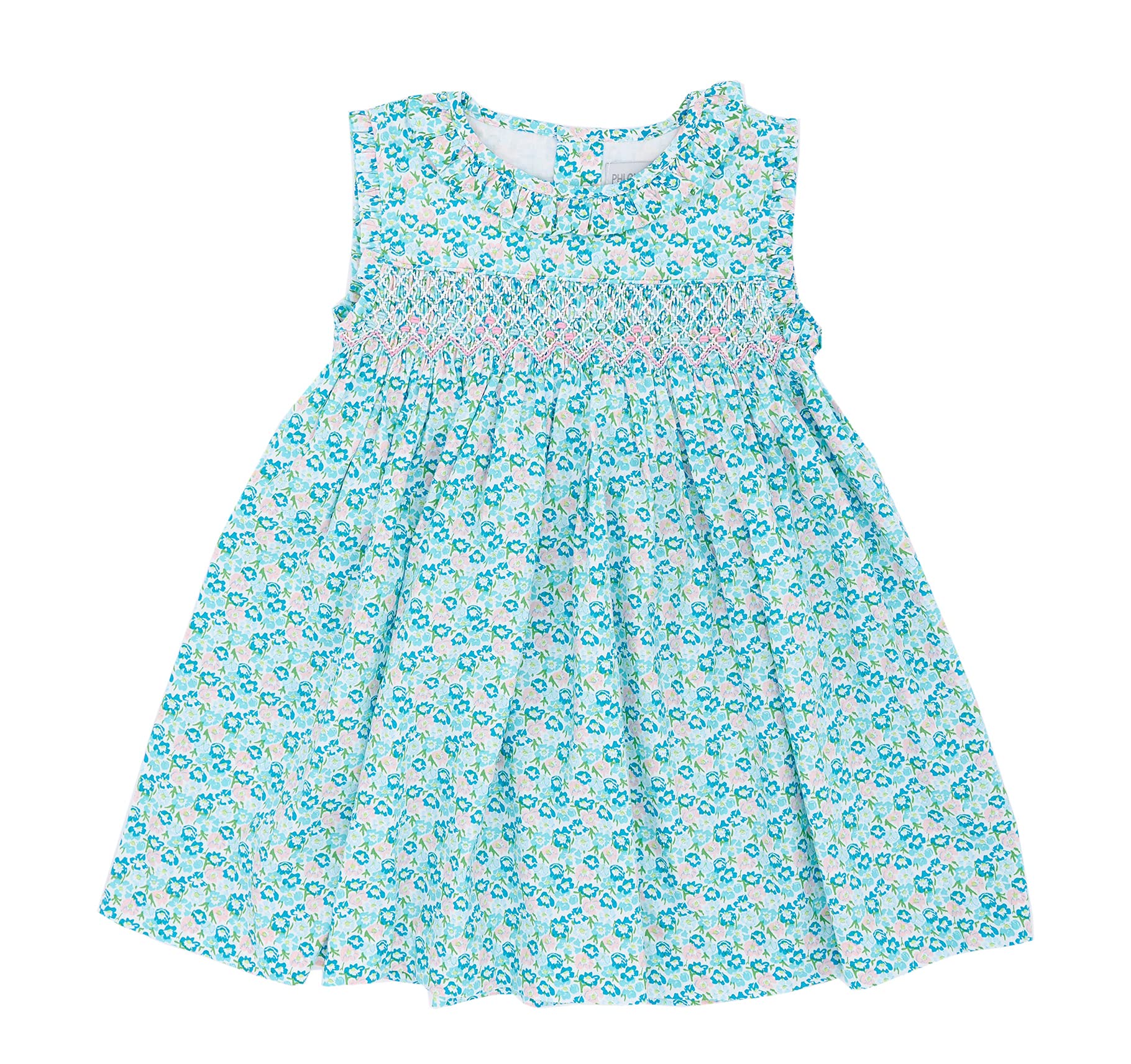 Baby Girls Pink Floral Hand Smocked Casual Princess Dress Party Babydoll Dress Size 3 Months - 5 Years (Turquoise, 18 Months)