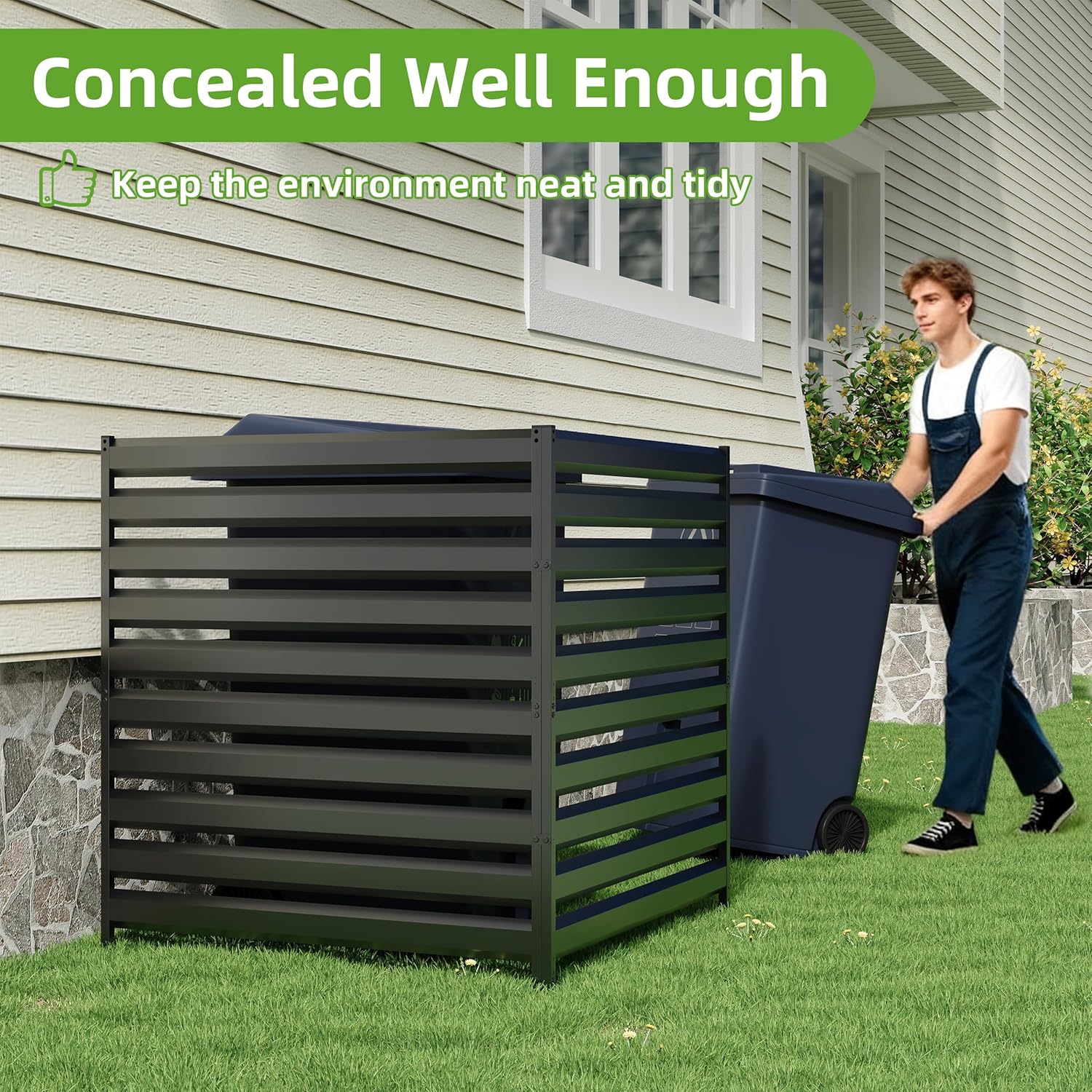 42” H x 38” W Black Outdoor Fence 2 Panels, Air Conditioner Metal Privacy Fence, Pool Equipment Enclosure, Trash Can Screens Fence Kit for Outside, Backyard, Patio, Garden