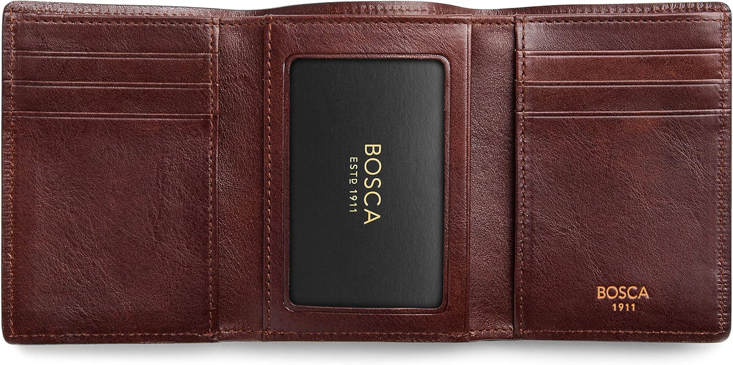 Bosca Men's Wallet, Dolce Leather Double I.D. Tri Fold Wallet with RFID Blocking, Dark Brown - Image 4
