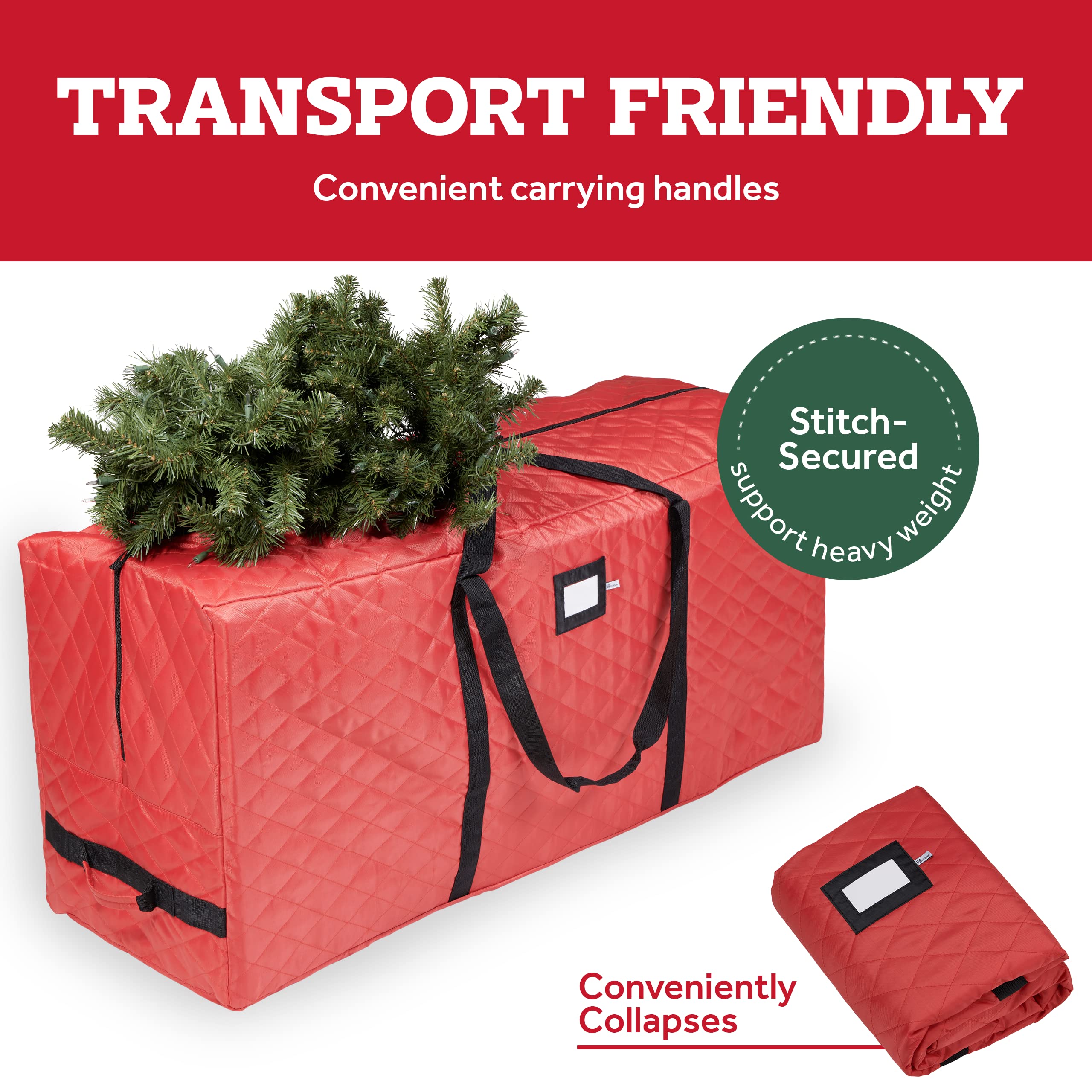 Zober Sac de rangement pour sapin de Noël – Boîte de rangement matelassée pour arbres de Noël démontés jusqu'à 2,7 m, avec poignées de transport et double fermeture éclair, 150 x 38 x 55 cm, vert