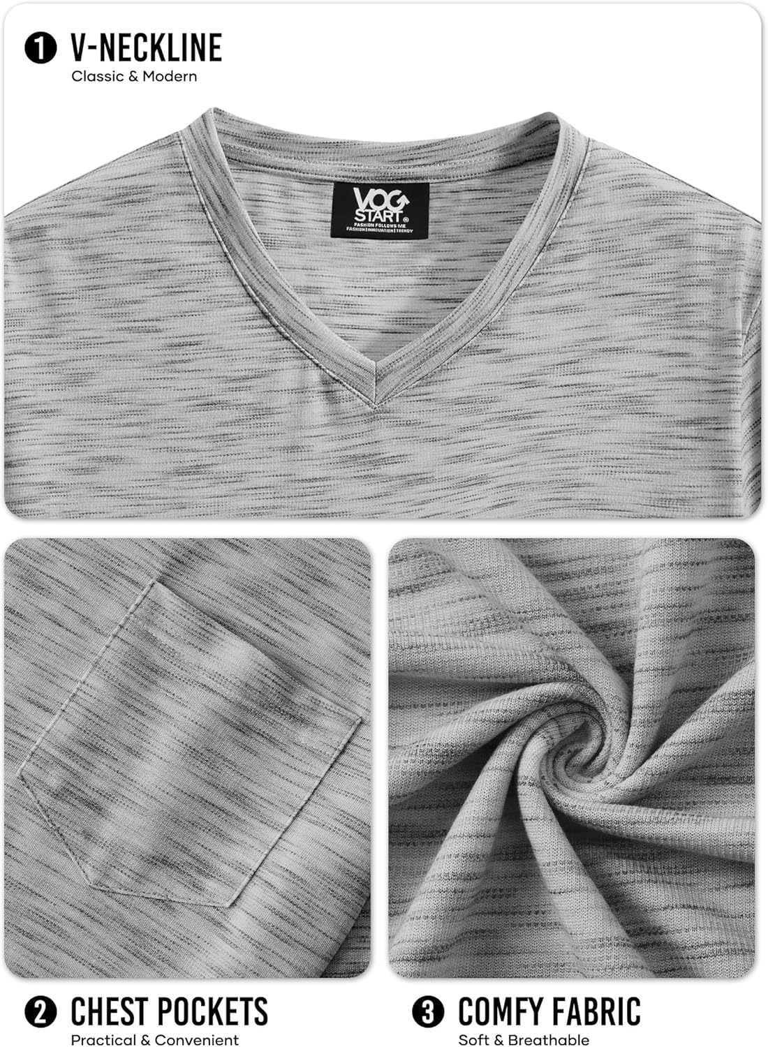 Men's V Neck T Shirts Casual Stylish Fitted Stretch Tee Shirt with Pocket (S-3XL) - Image 6