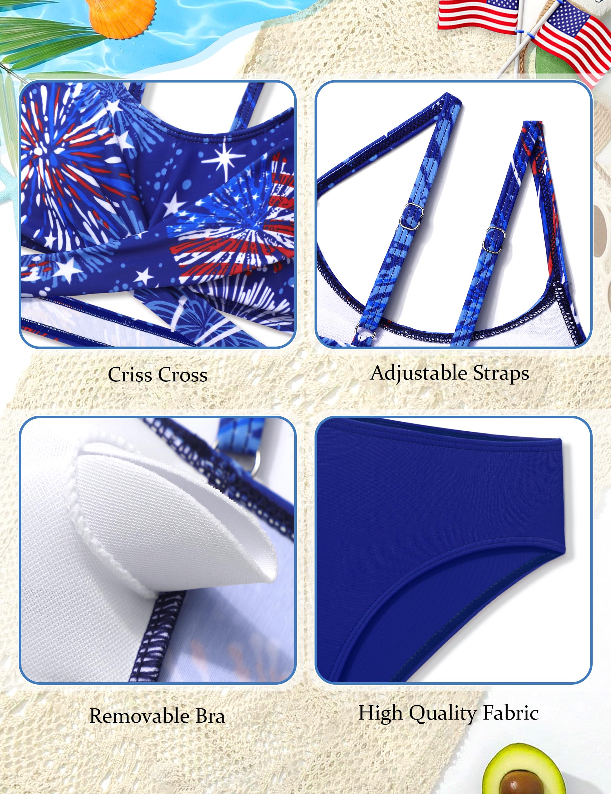 AGERWAY Traje de baño para niñas, conjunto de bikini entrecruzado, traje de baño de dos piezas, traje de baño de color sólido, traje de baño 7-16T