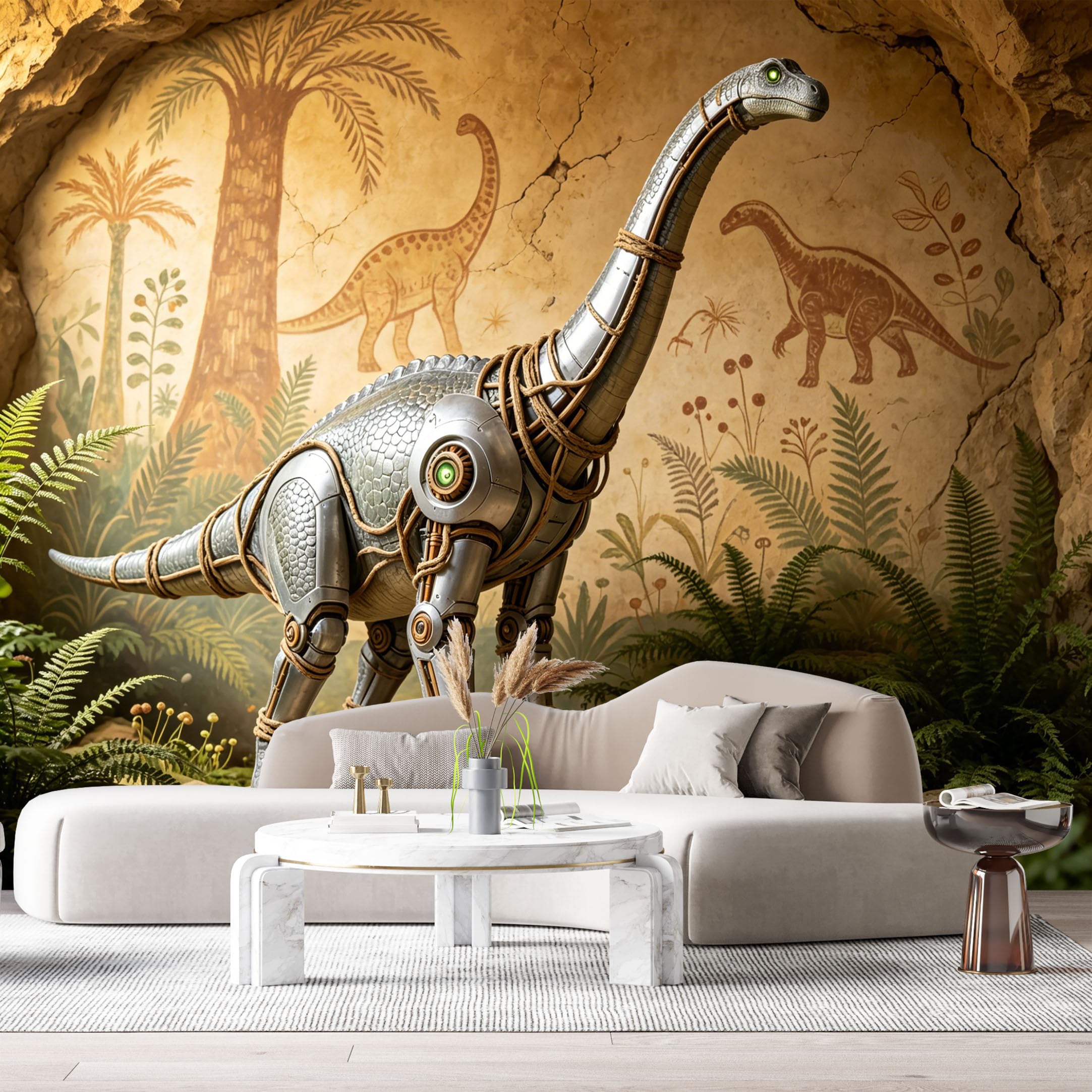 Custom Size Wall Mural Ancient Biological Mech Dinosaur Cybernetic Creature Futuristic Metal Texture SelfAdhesive Art Prints Removable Large Wallpaper Esports Room Game Room Studio