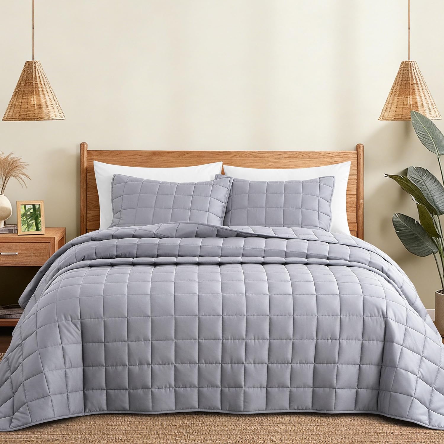 100% Viscose Derived from Bamboo Comforter,Twin/Twin XL Cooling Rayon Quilt Set,2-Piece All Season Bedding with 4-Inch Box Stitching,Breathable Duvet Insert with Corner Loops, Silver Grey