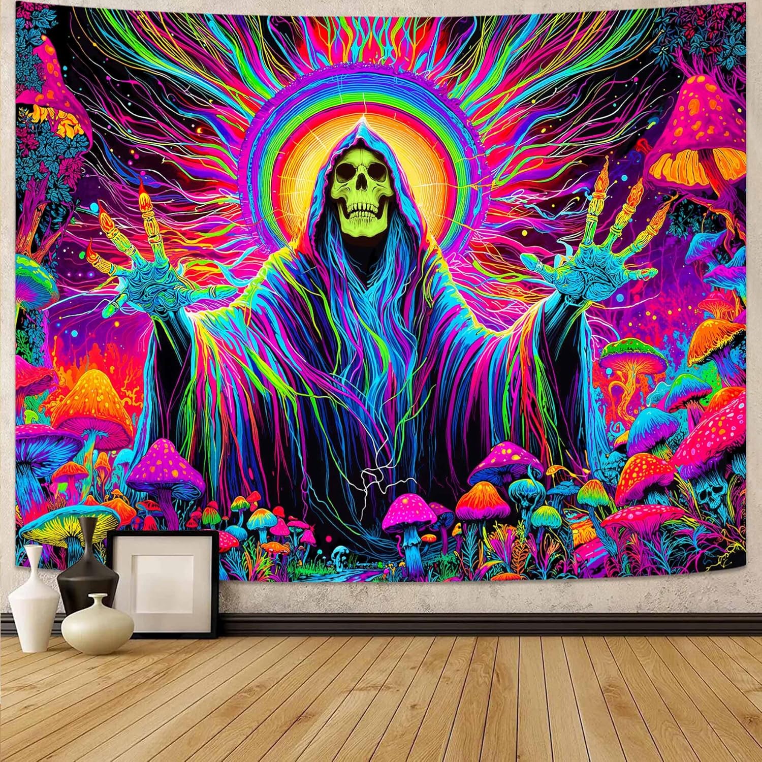 Spenlife Blacklight Fantastic Library Tapestry, UV Reactive Vibrant Bookshelf Wall Tapestries for Room Decor, Unique Home Decor Tapestry 90L x 70W